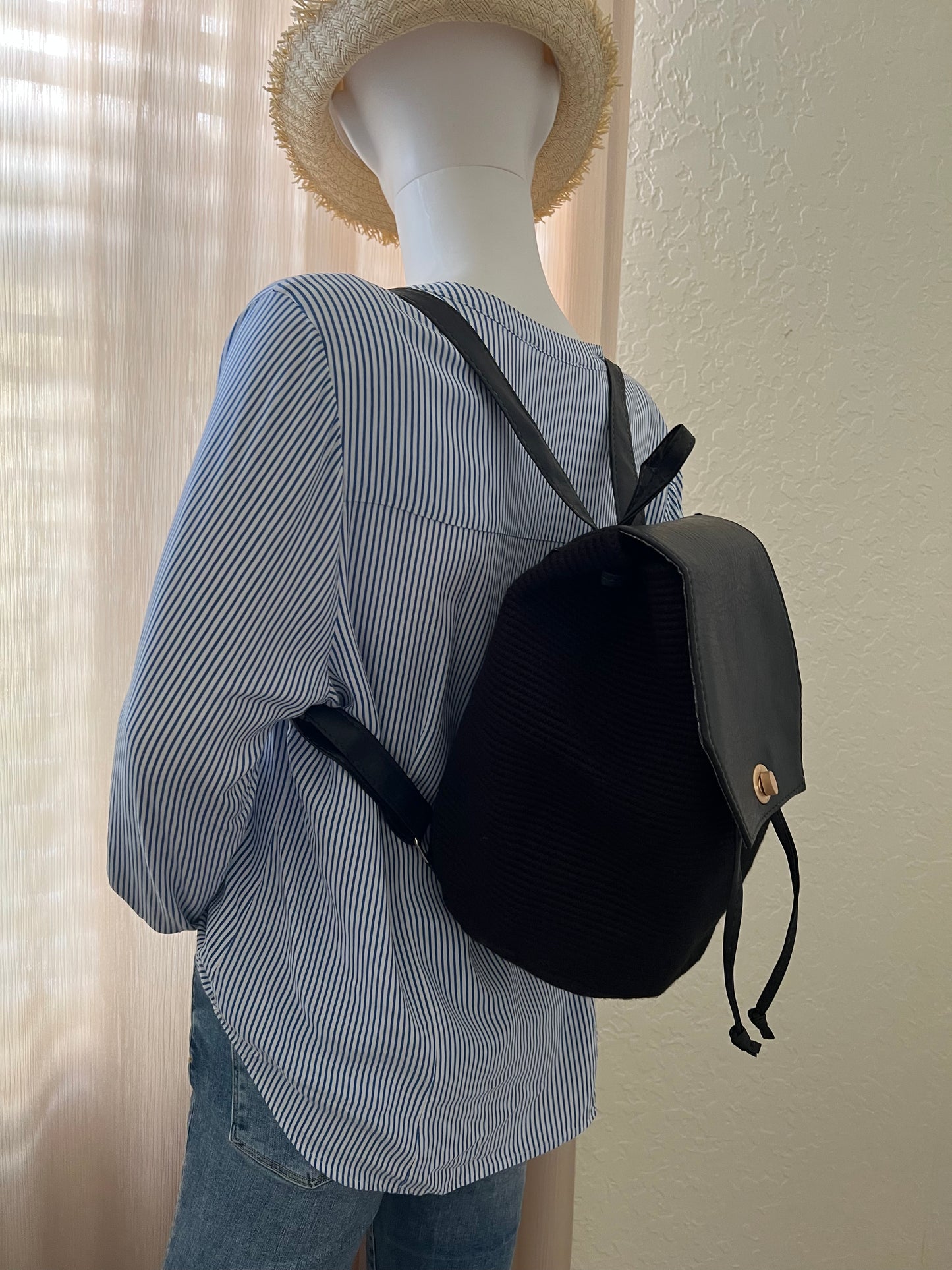 Classic Black Handwoven Backpack