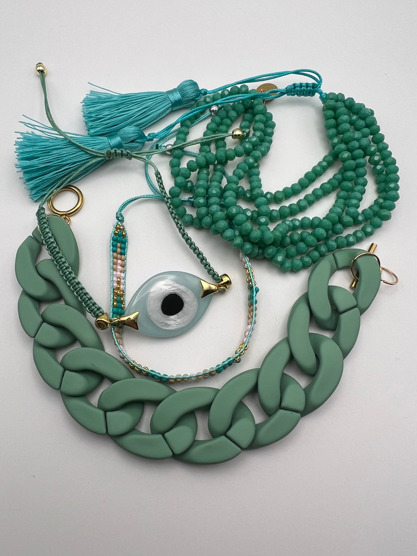 Teal Evil Eye Trendy Stacked Bracelet Set
