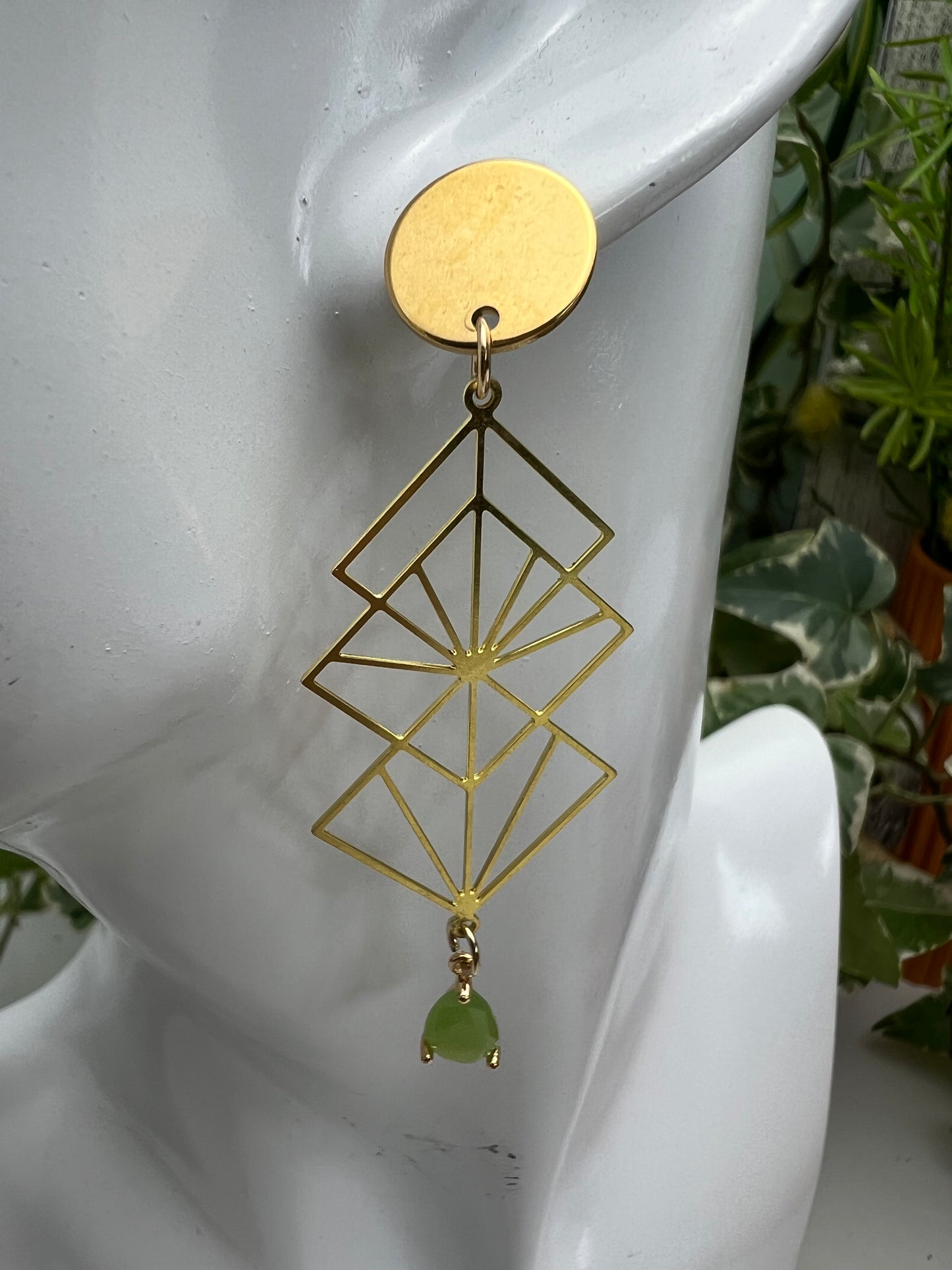 Art Deco Geometric Brass Earrings