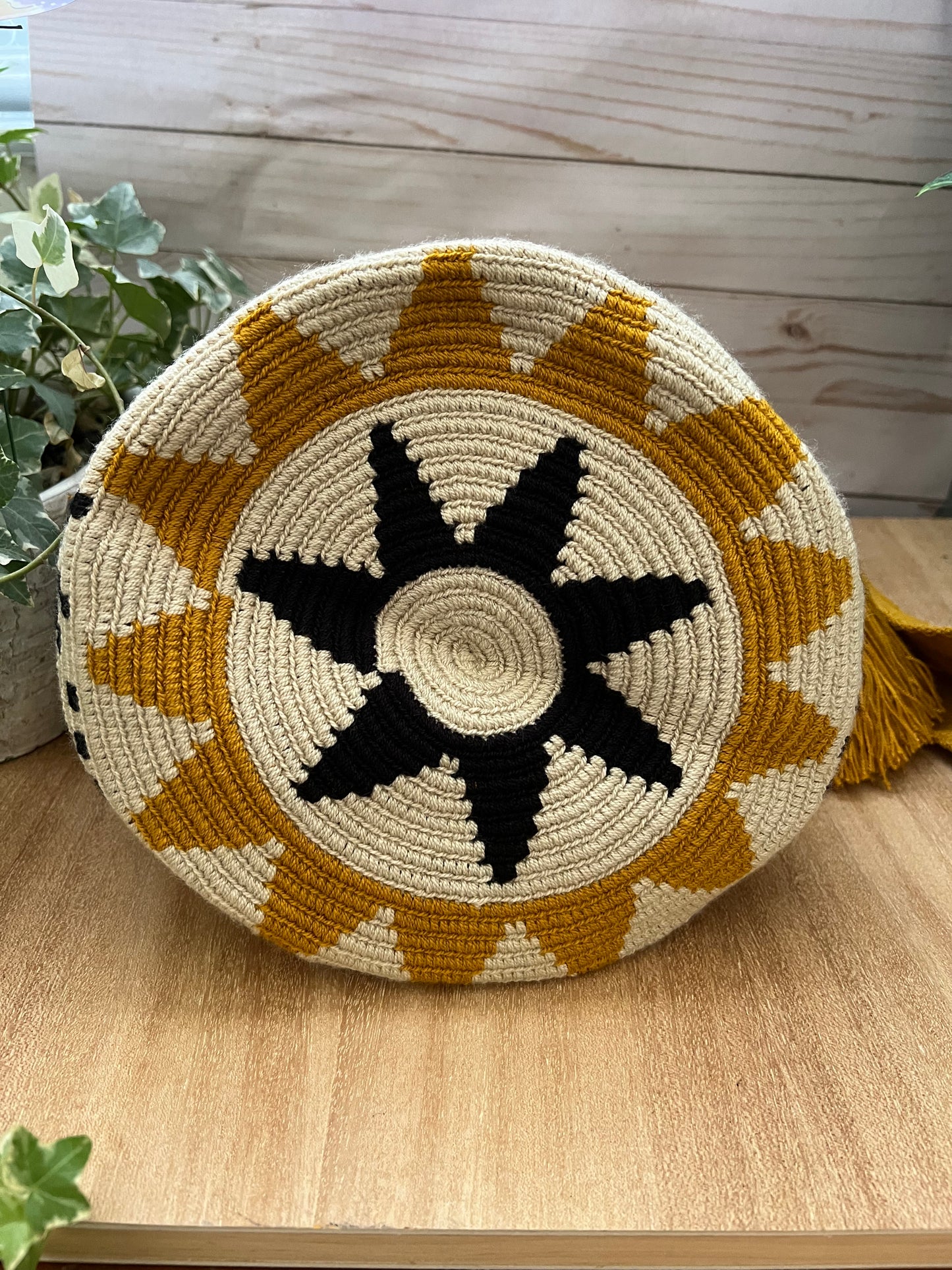 Yellow & White Retro Handwoven Crossbody Bag