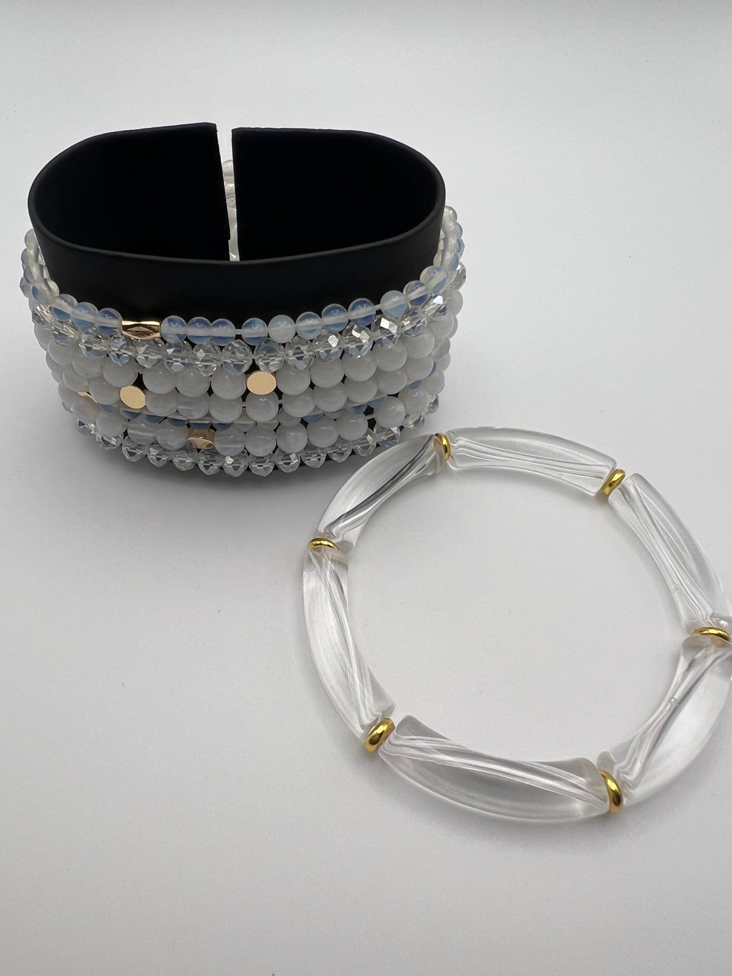 Stylish White & Gold Stacked Bracelet Set