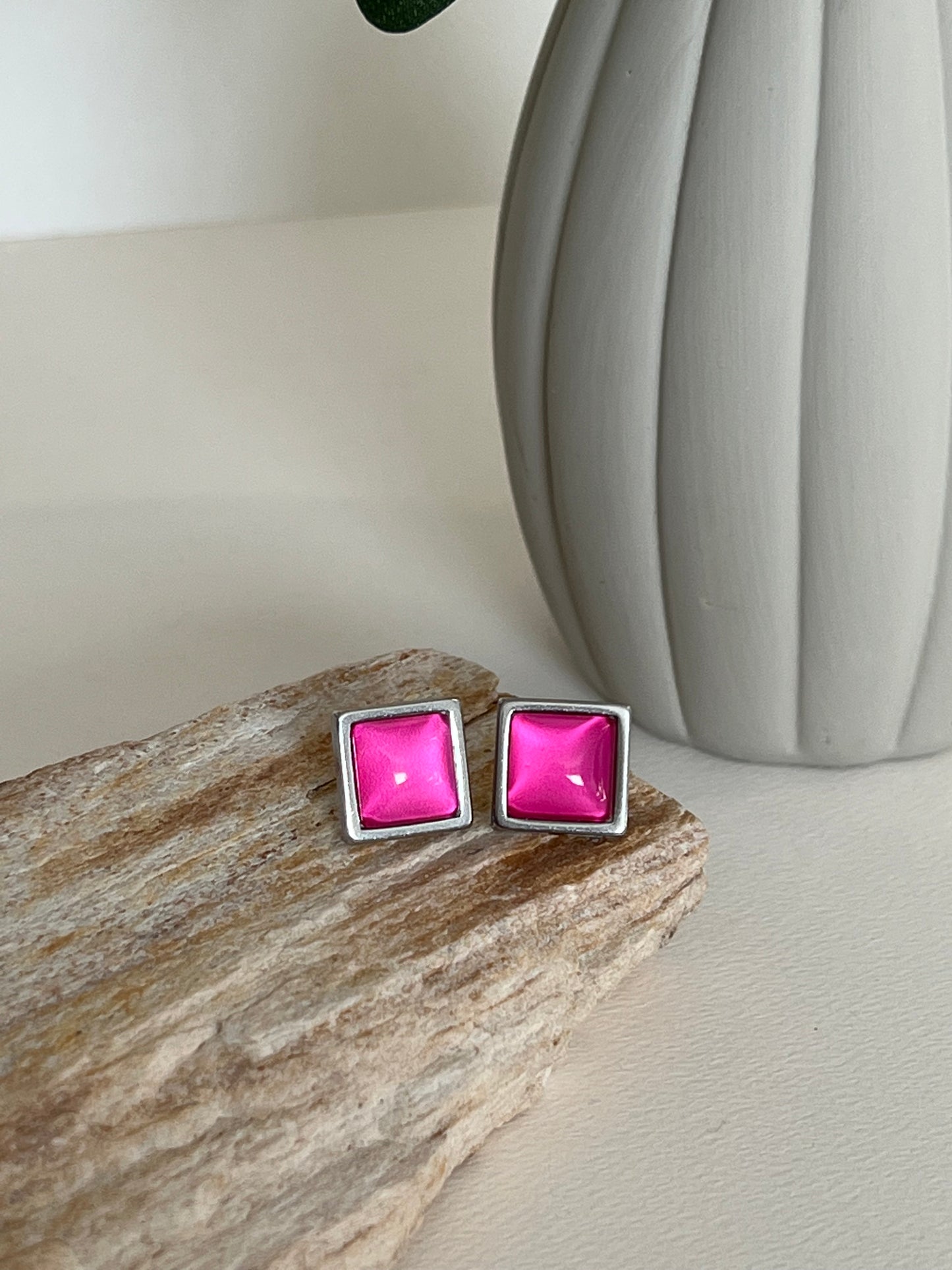 Square Silver Stud Earrings