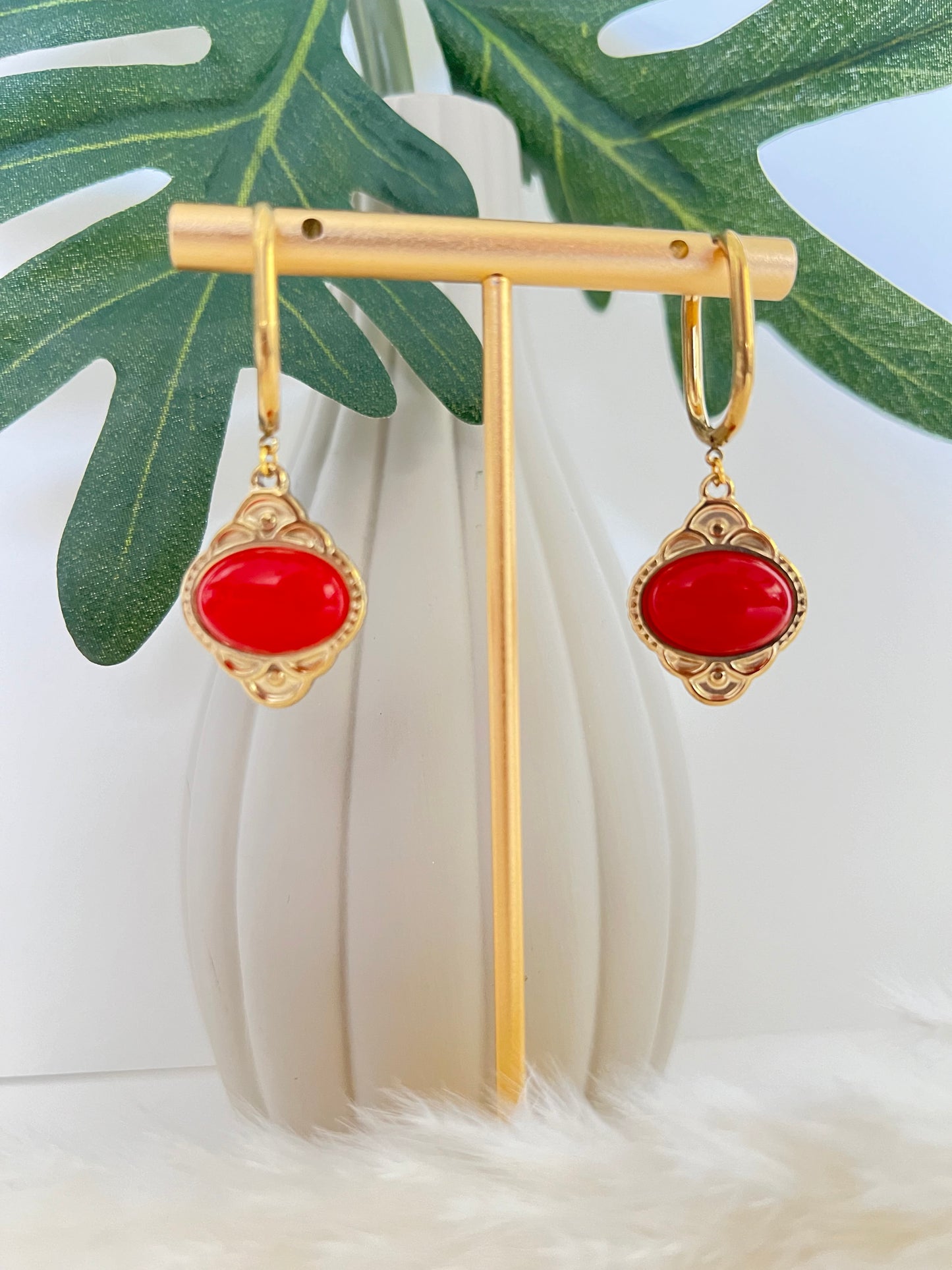 Stone Pendant Hoops