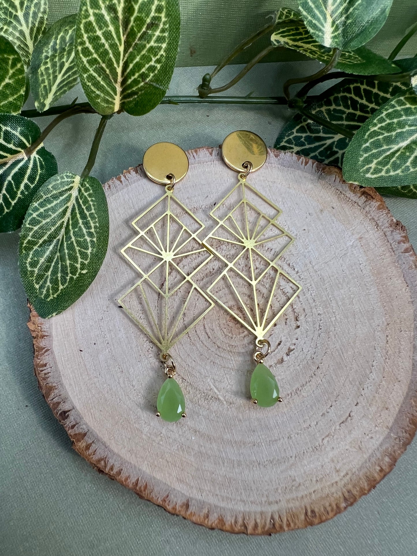 Art Deco Geometric Brass Earrings