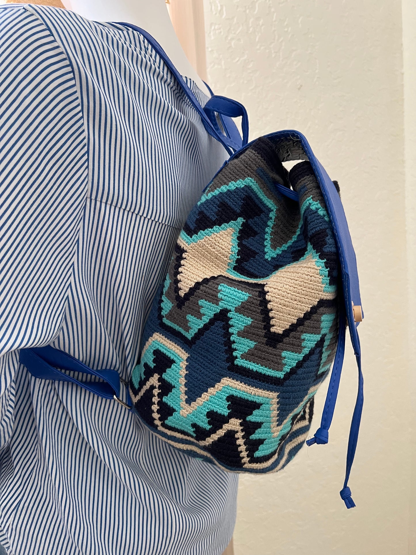 Geometric Pattern Handwoven Backpack