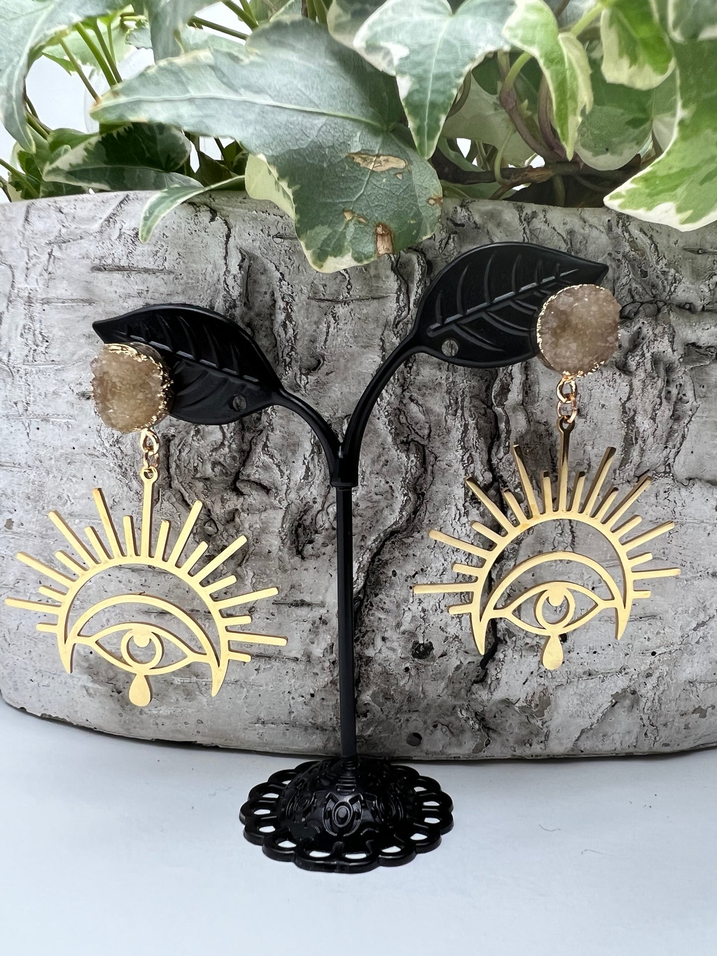 All Seeing Eye & Moon Statement Earrings