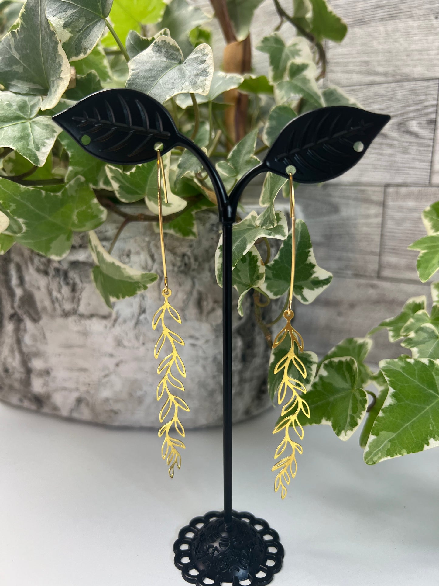 Brass Leaf Dangle Earrings