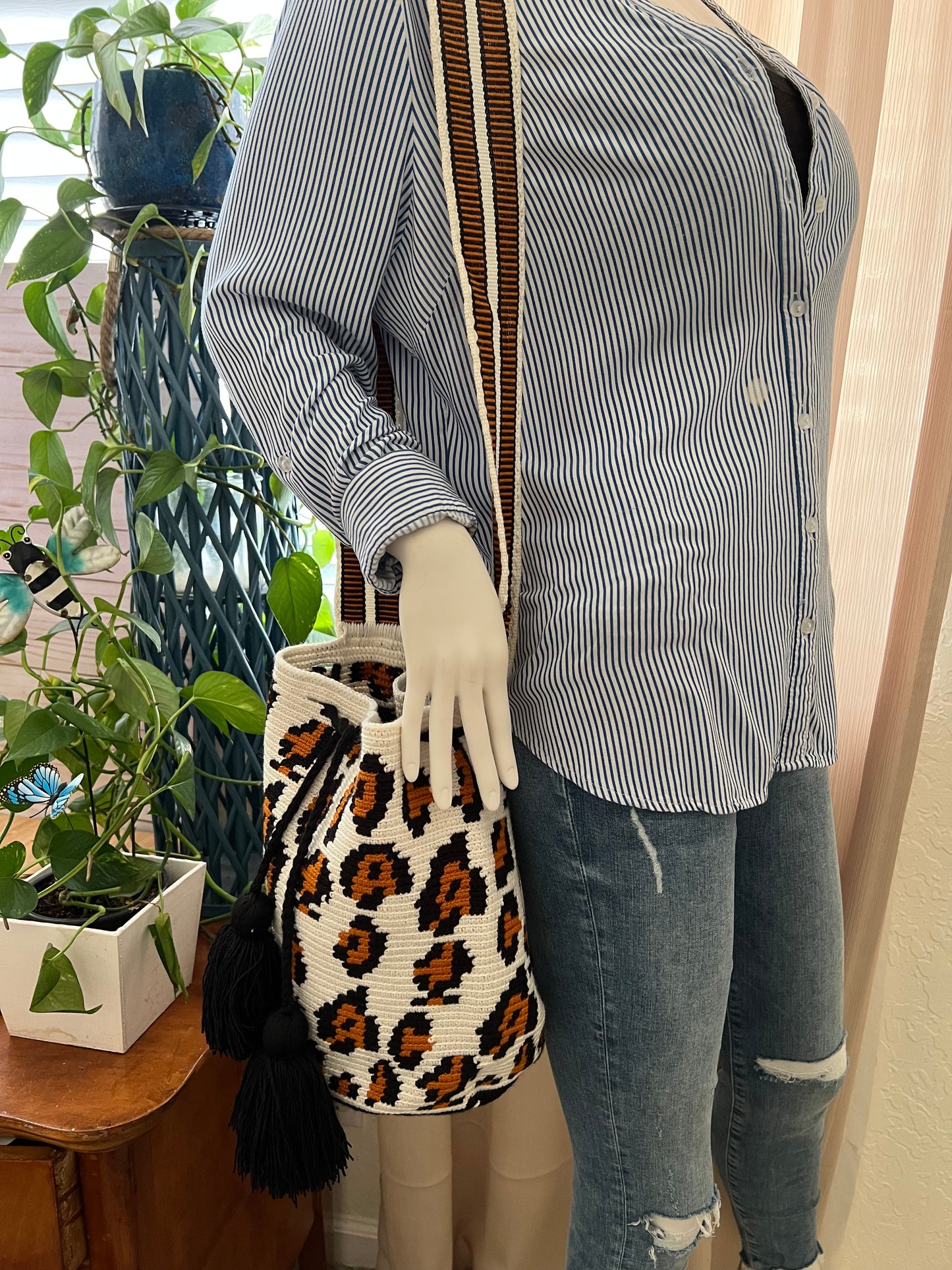 Animal Print Handwoven Bucket Bag