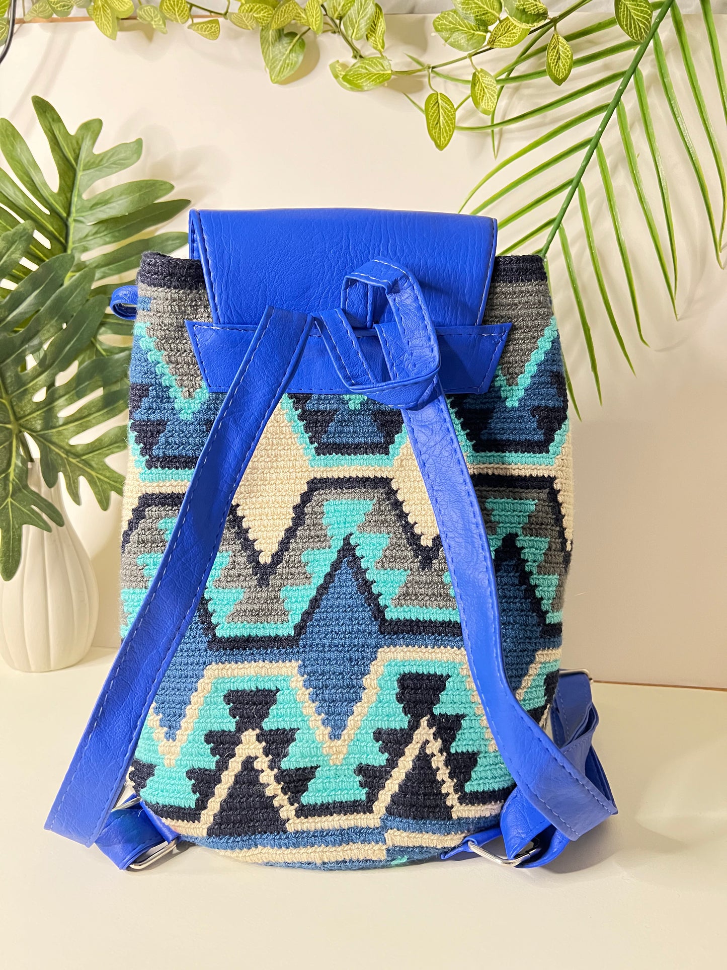 Geometric Pattern Handwoven Backpack