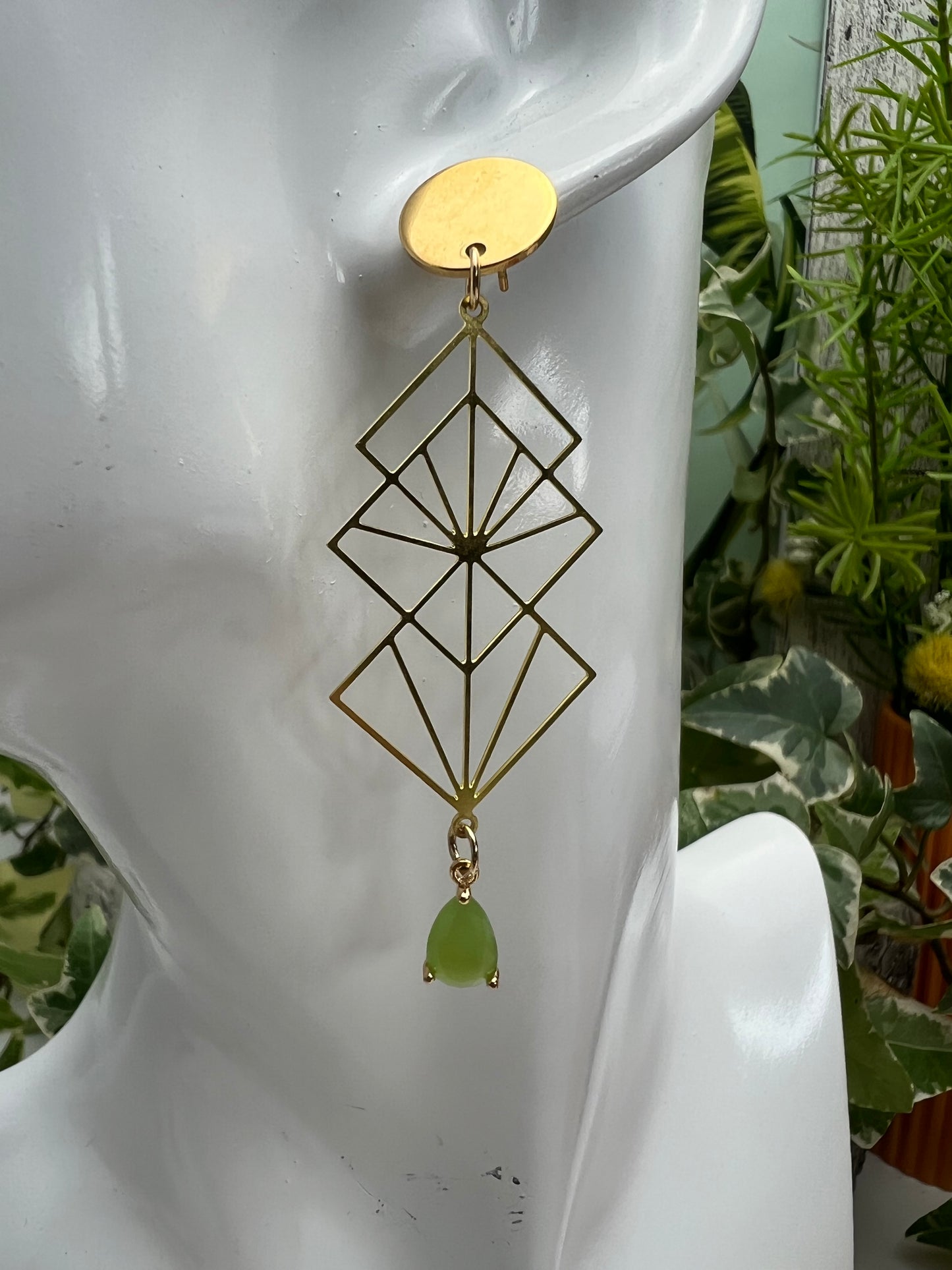 Art Deco Geometric Brass Earrings
