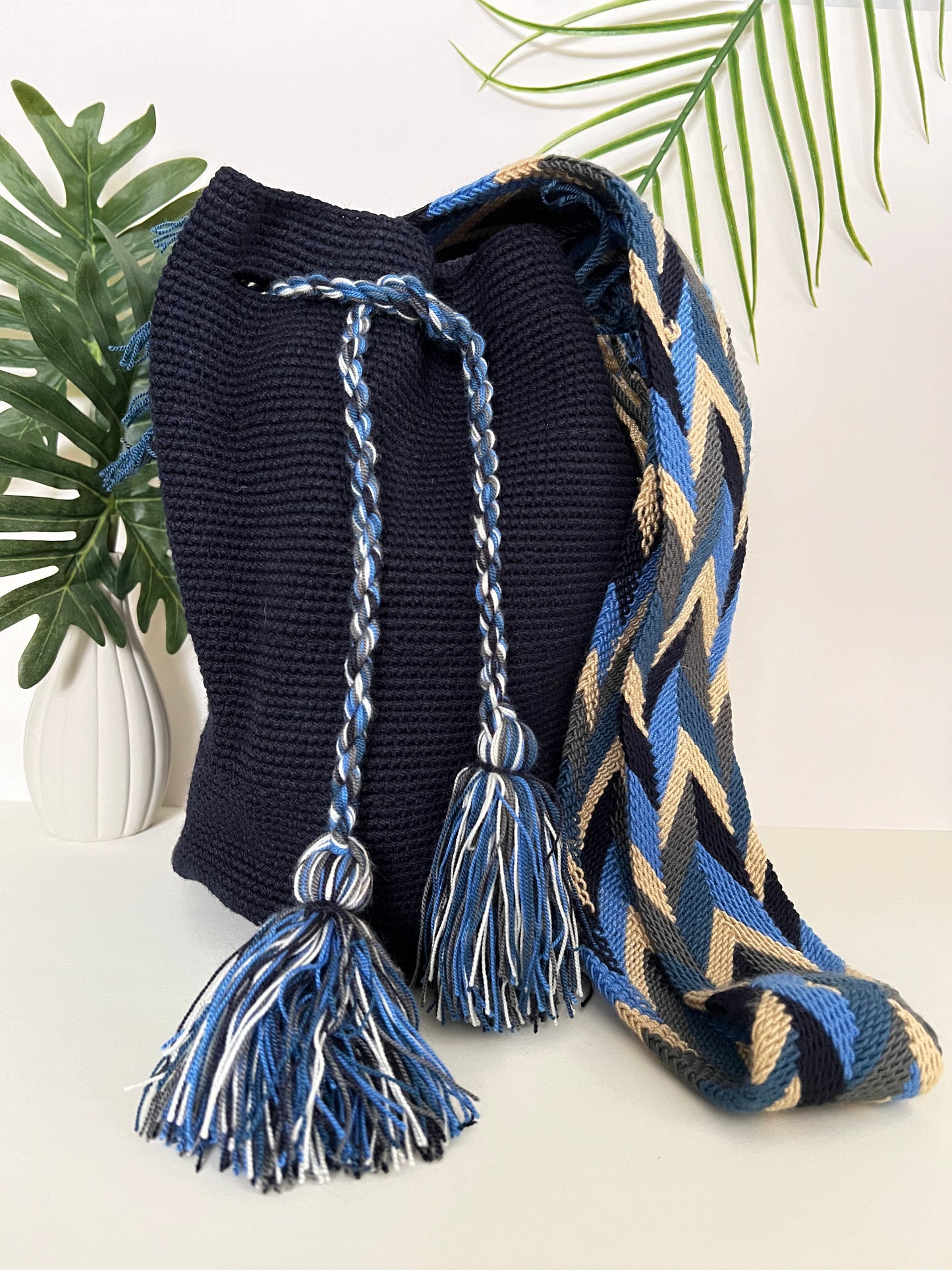 Dark Blue Handwoven Bucket Bag