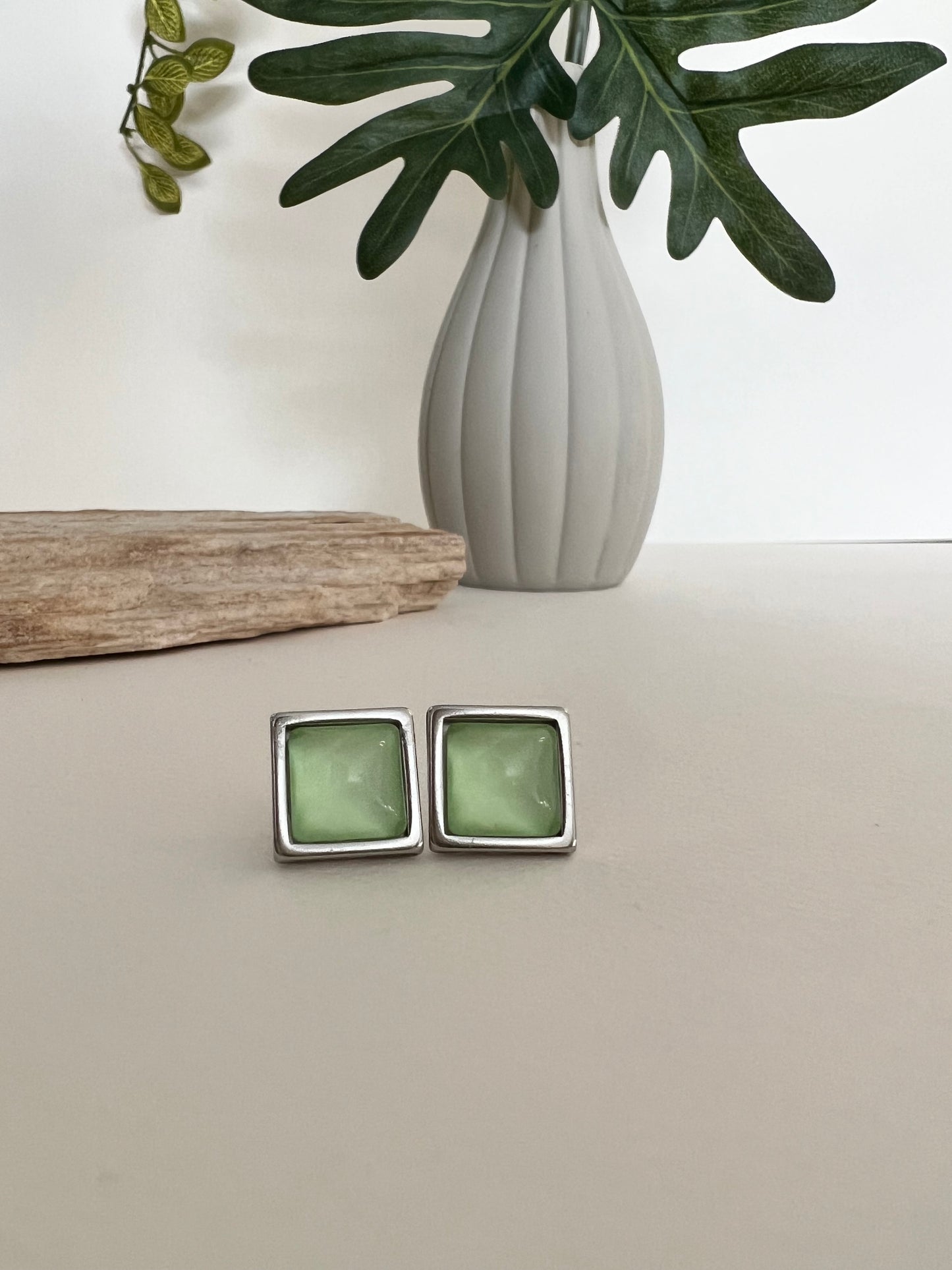 Square Silver Stud Earrings