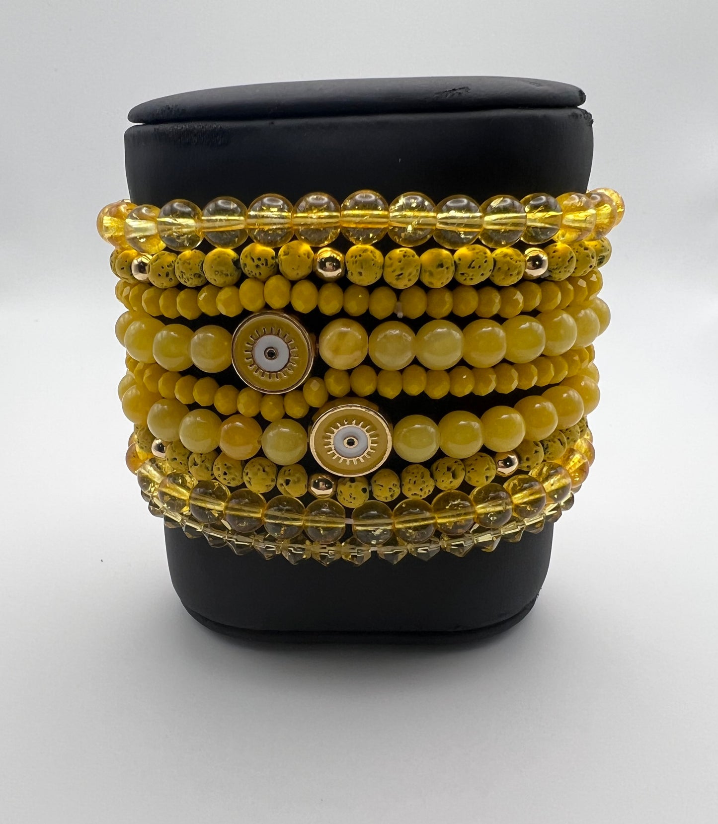 Yellow Evil Eye Bead Bracelet Set