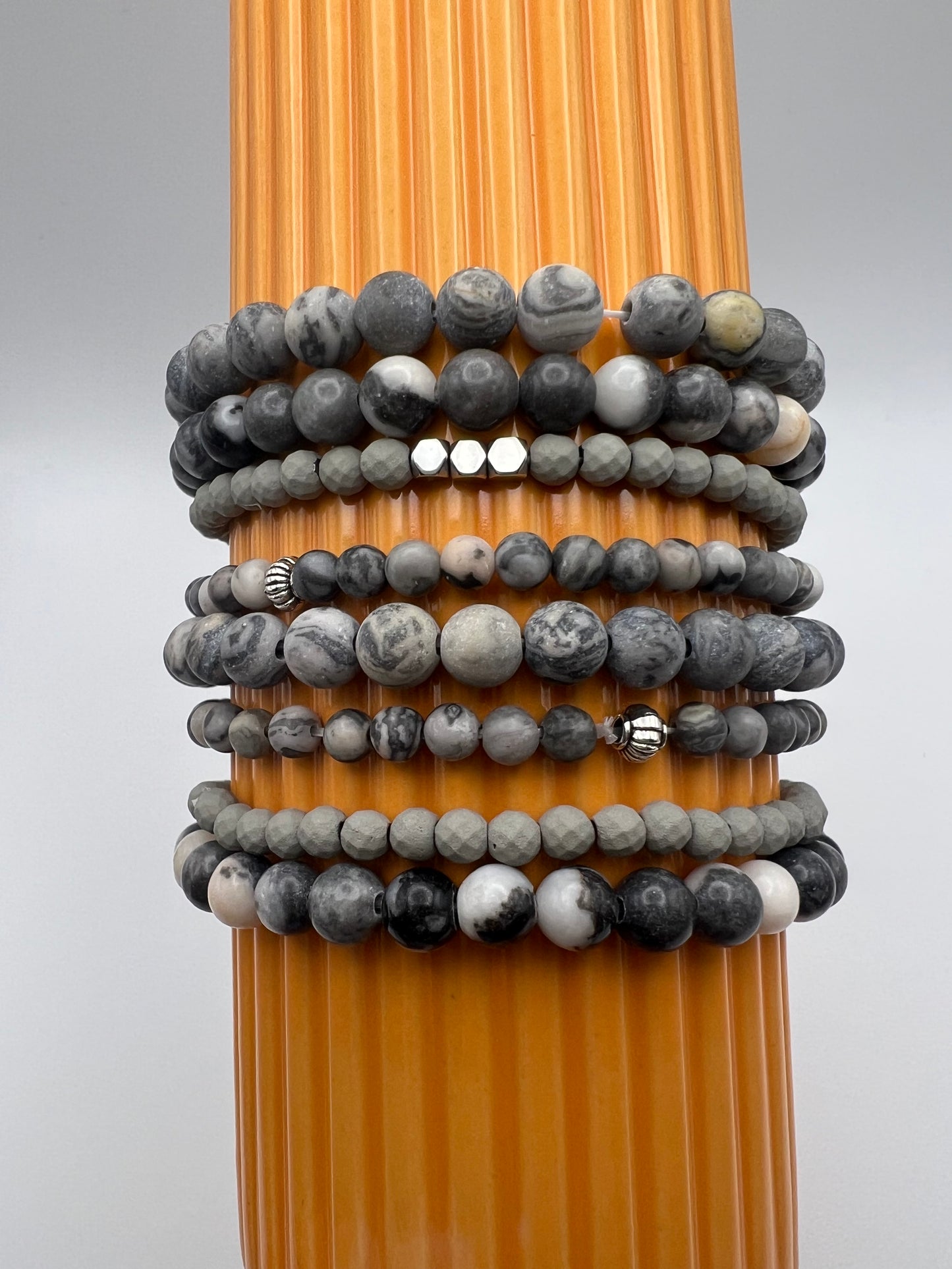 Gray Bead Bracelet Set
