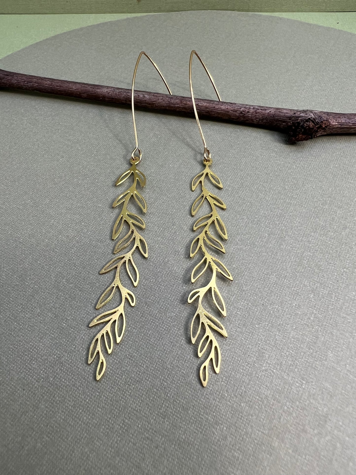 Brass Leaf Dangle Earrings