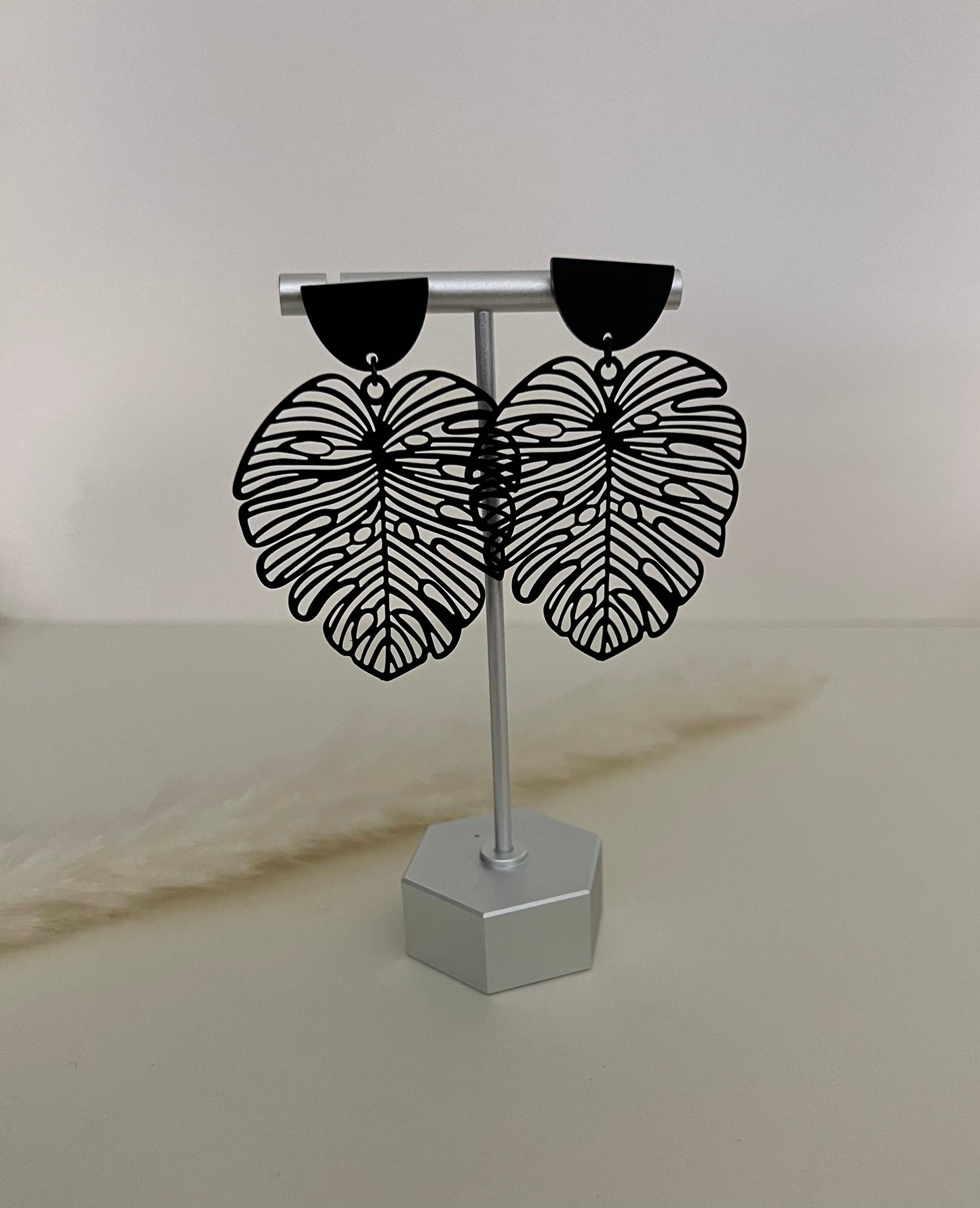 Oversized Black Leaf Earrings