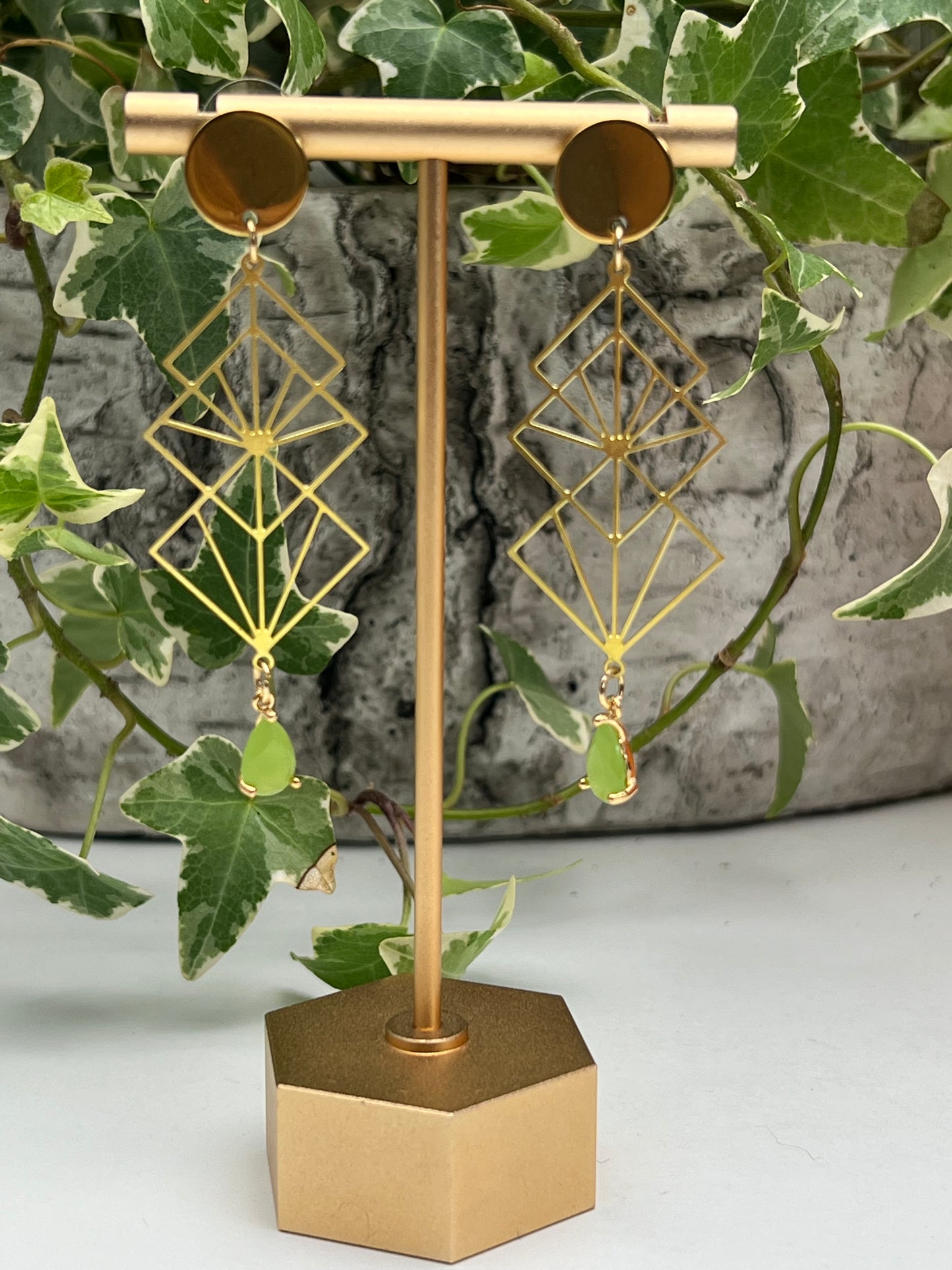 Art Deco Geometric Brass Earrings