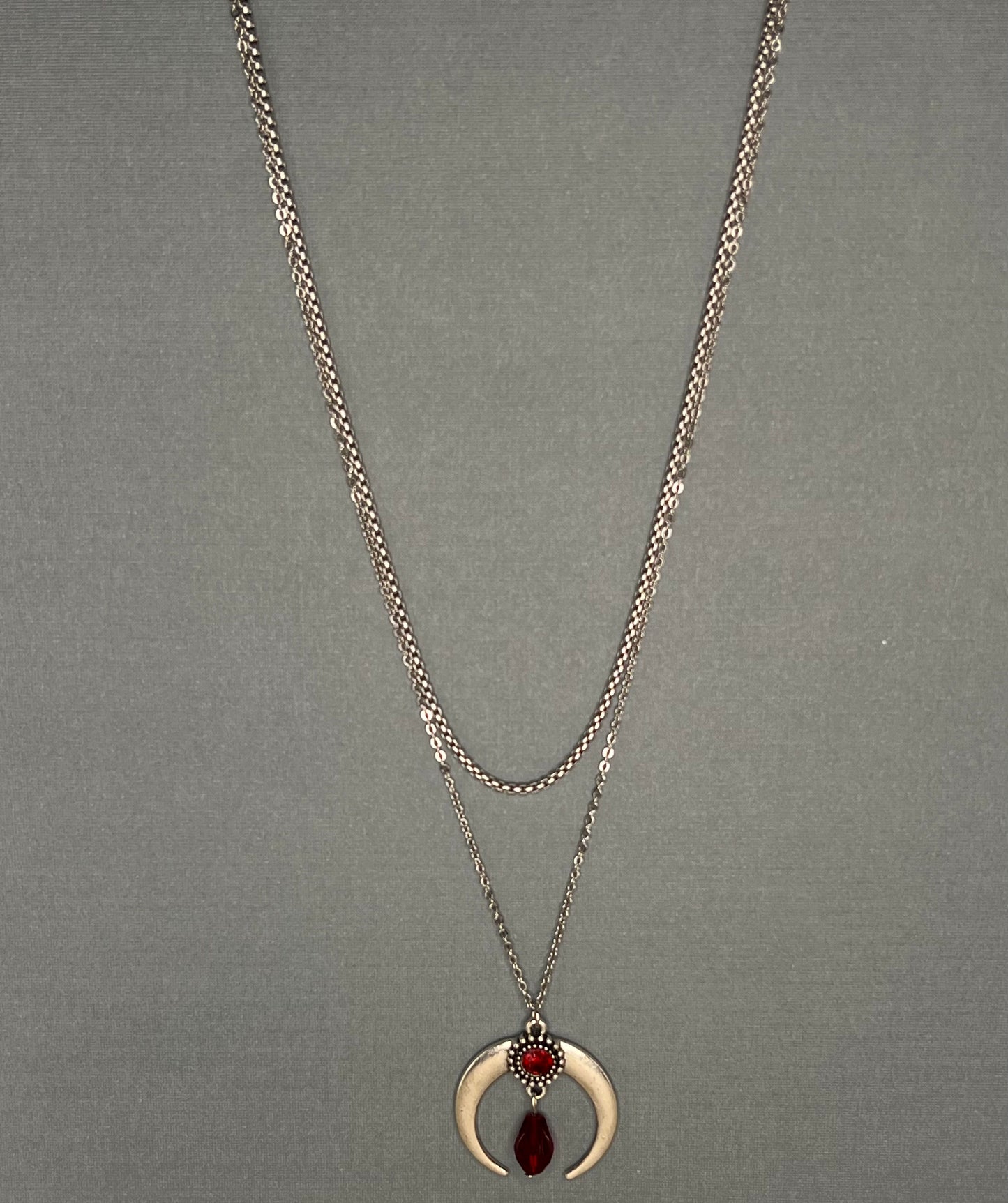 Silver & Red Long Witchy Necklace