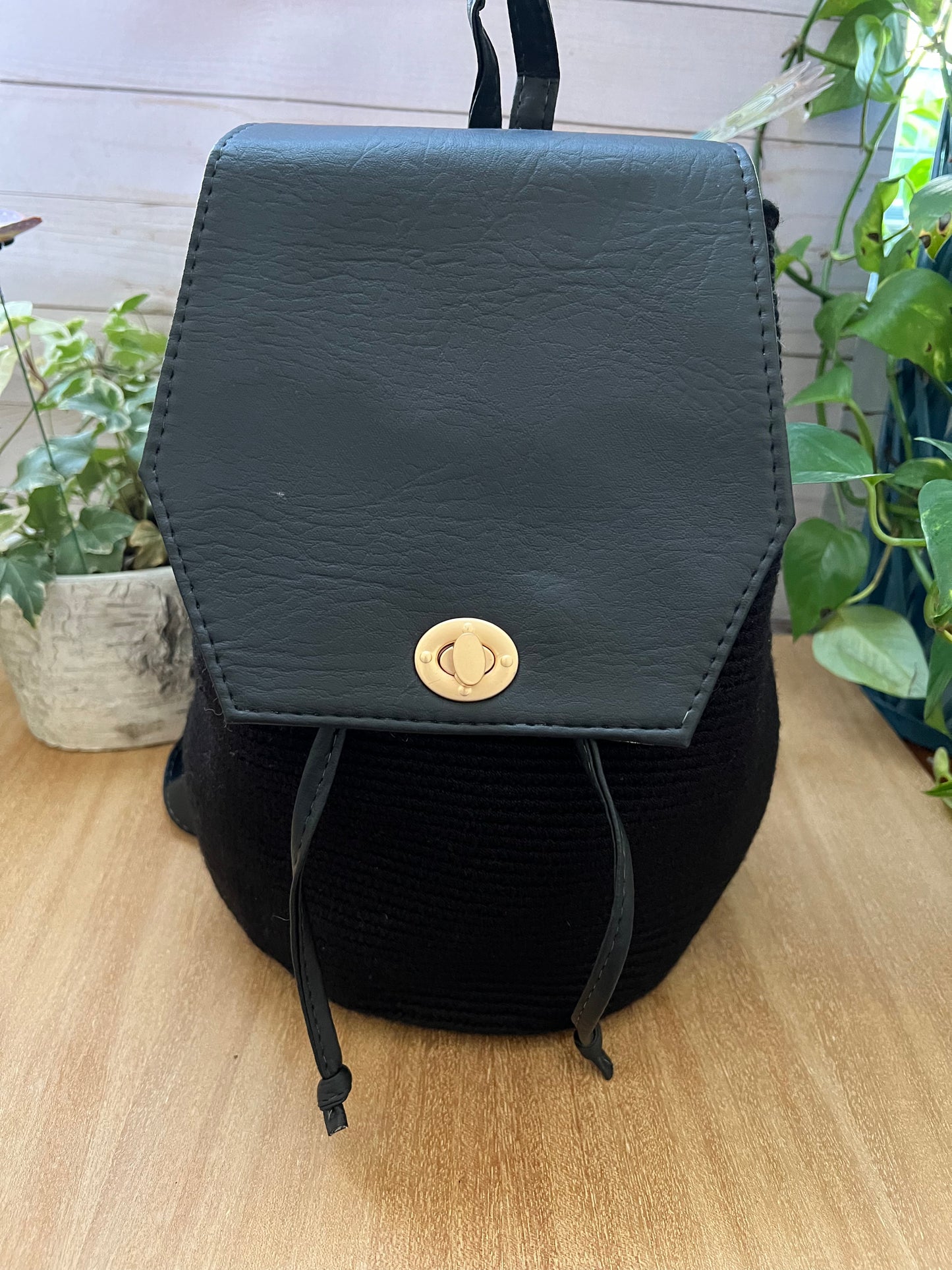Classic Black Handwoven Backpack