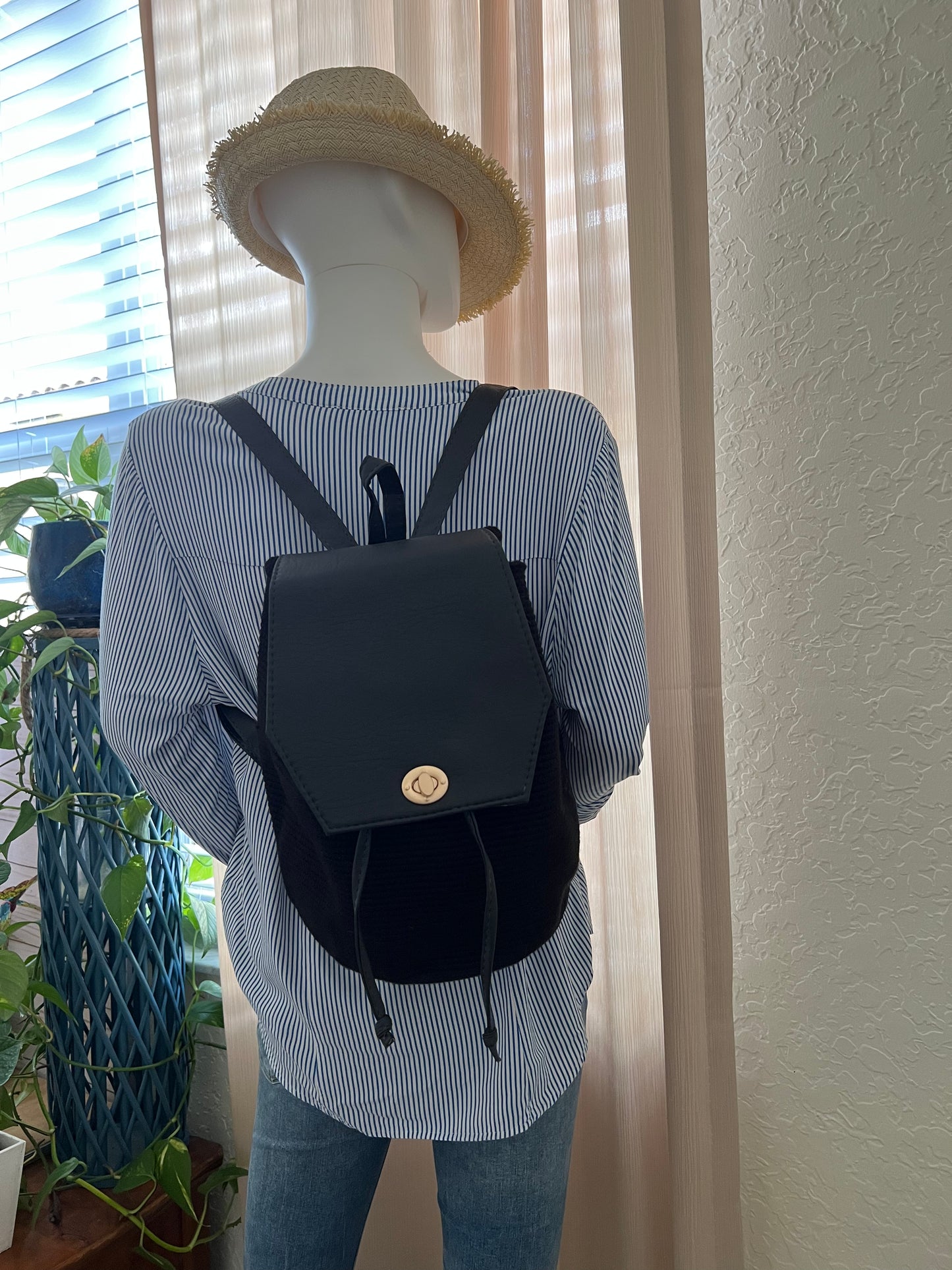 Classic Black Handwoven Backpack