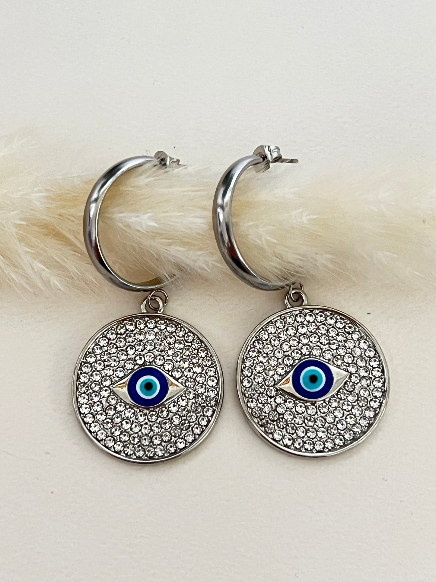 Evil Eye Zircon Hoop Earrings