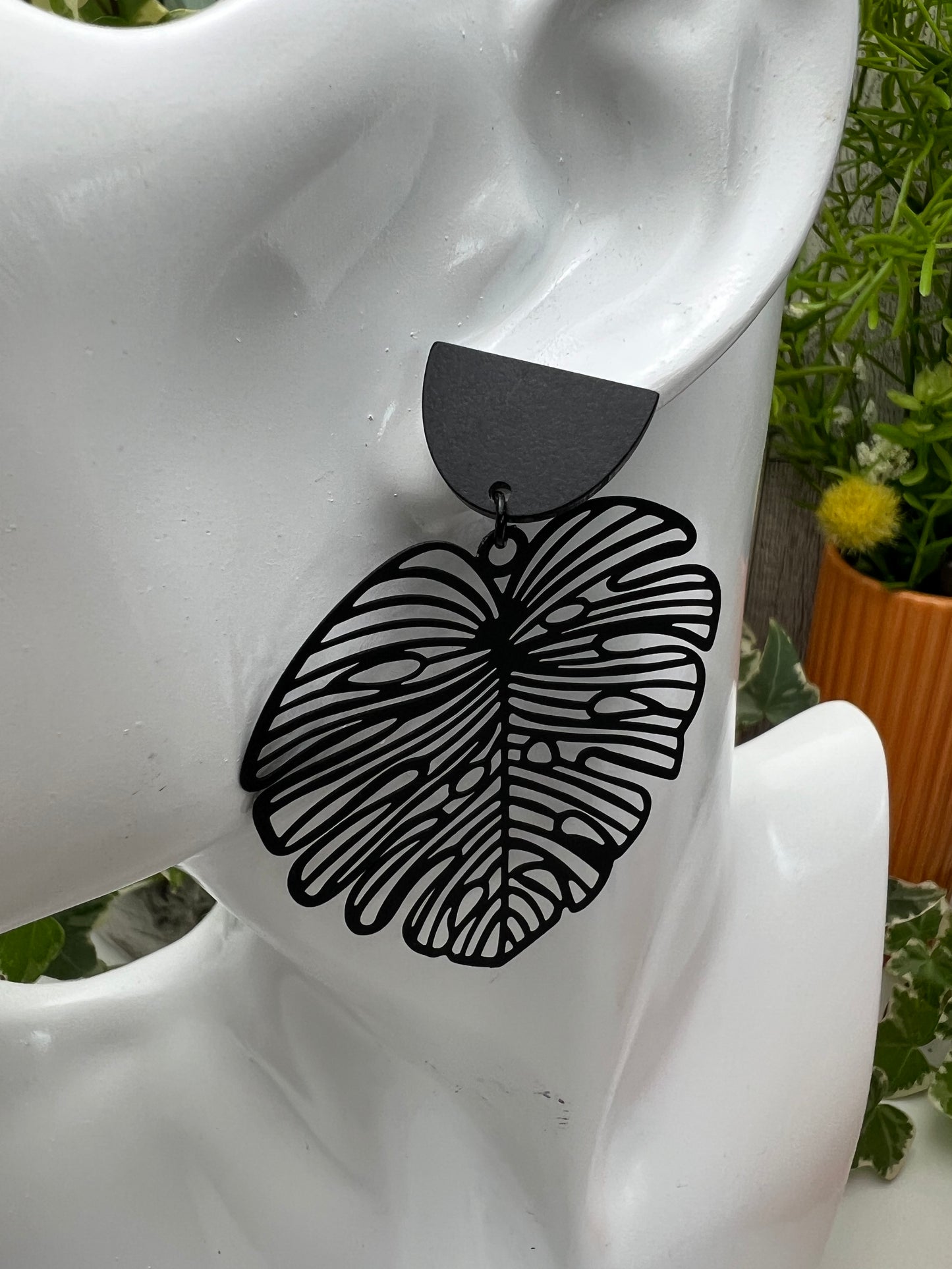 Oversized Black Leaf Earrings