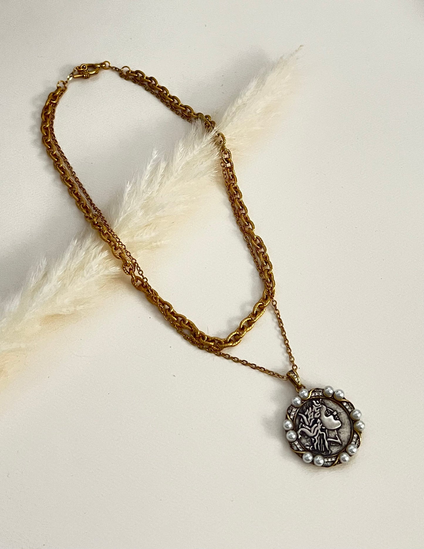 Antique Pearl Medallion Necklace