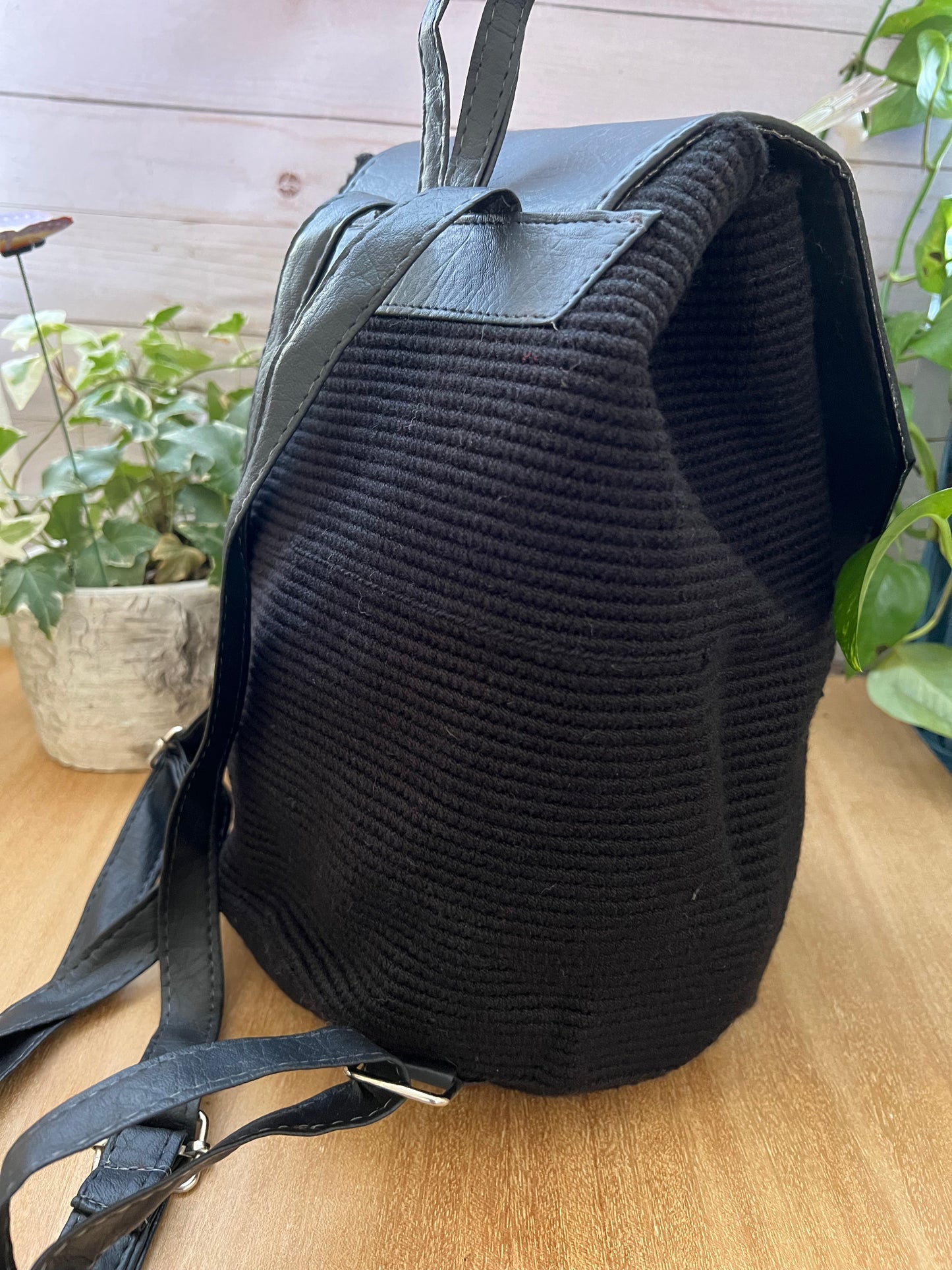 Classic Black Handwoven Backpack