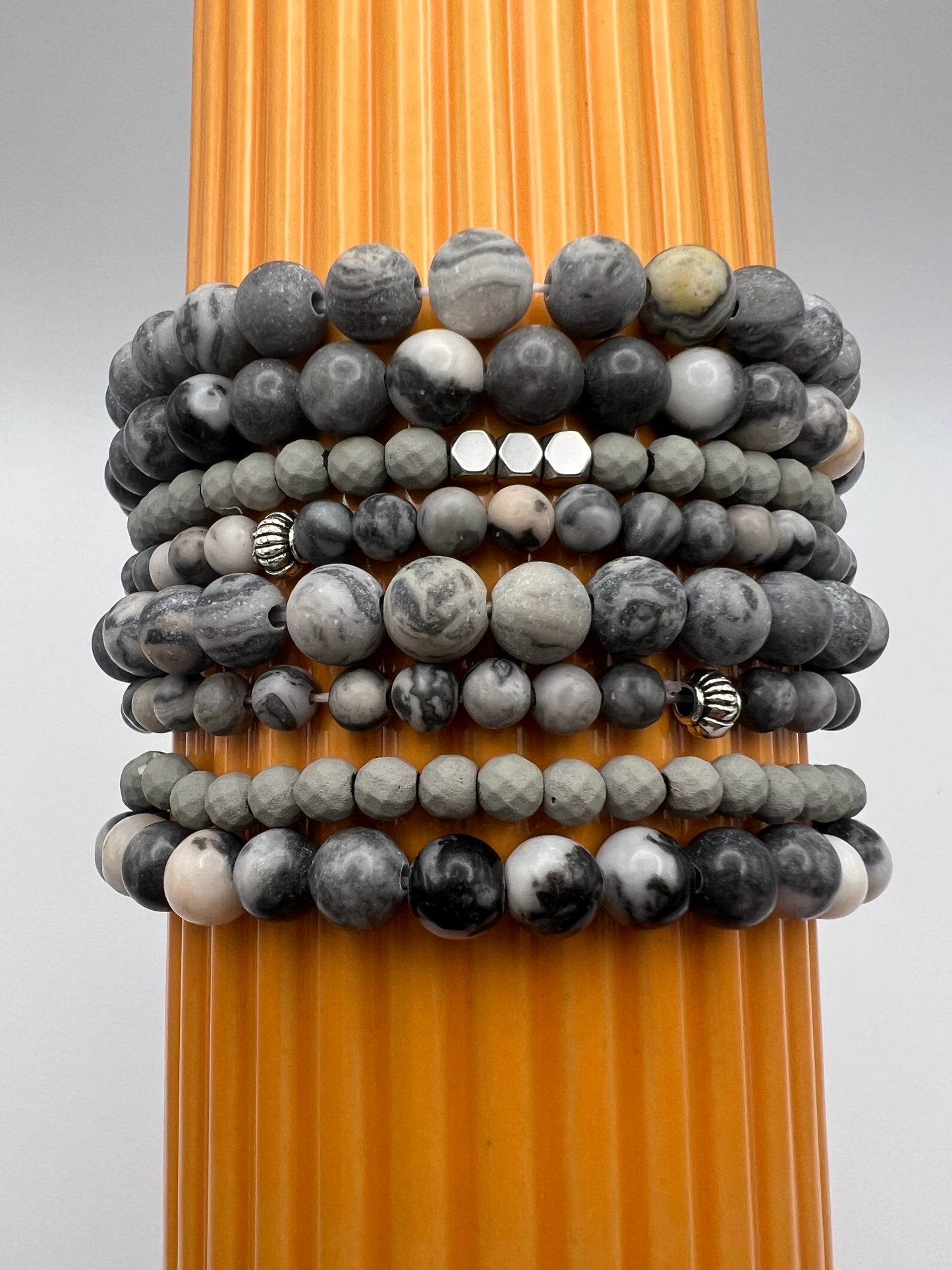Gray Bead Bracelet Set