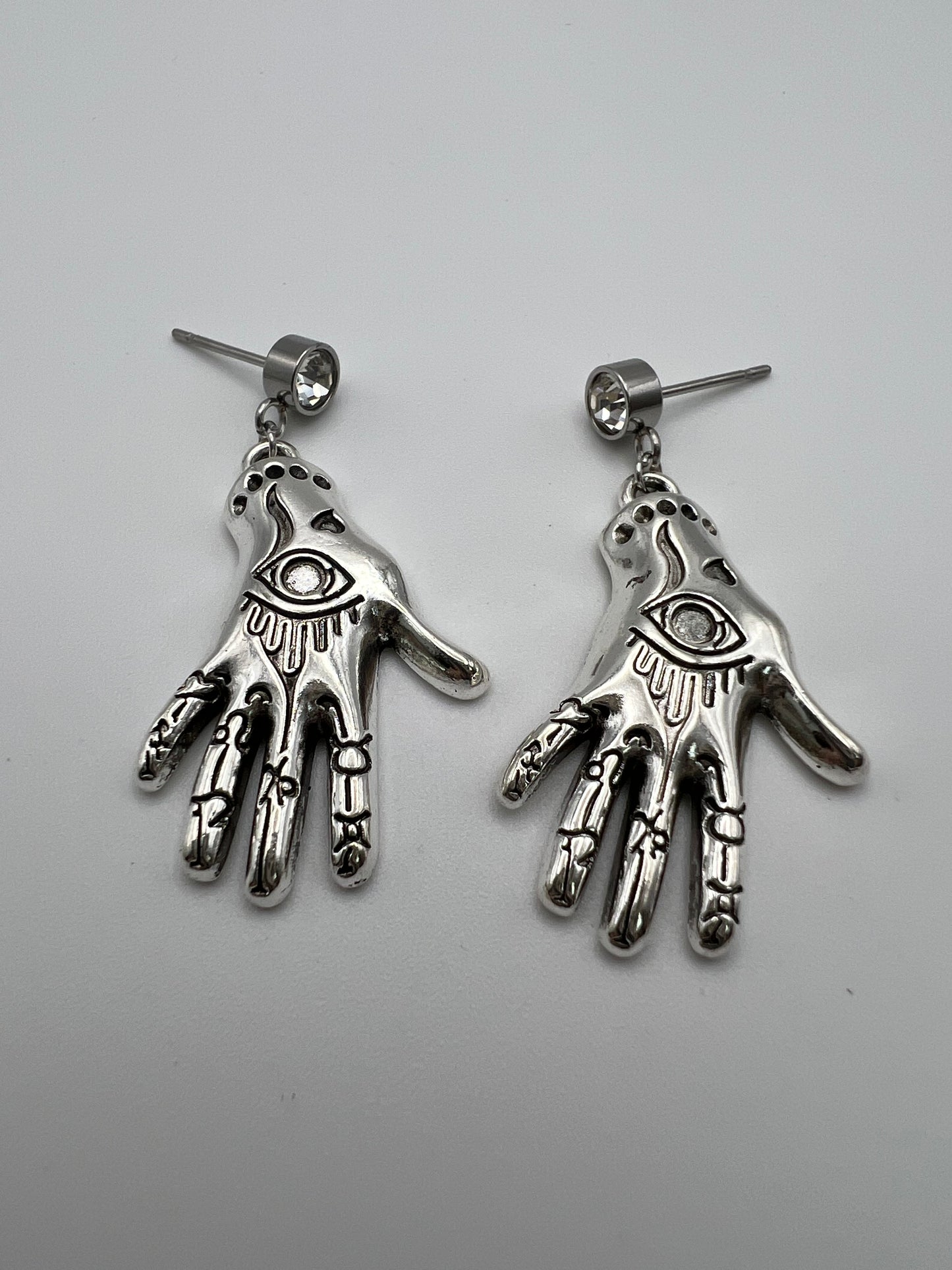 Silver Dainty Esoteric Hand Earrings