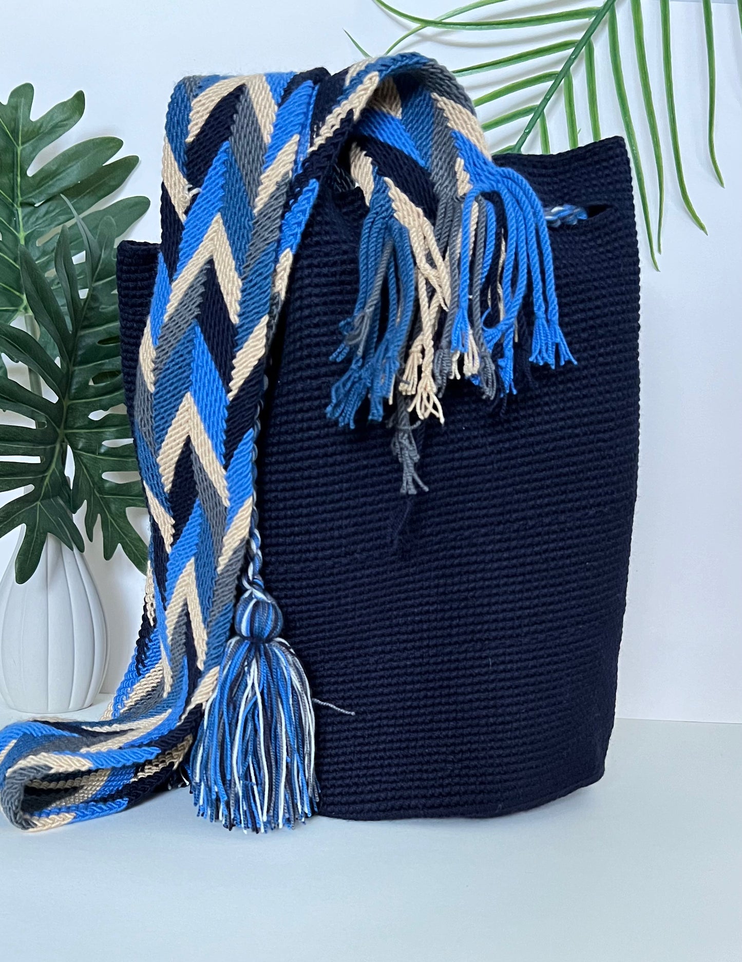 Dark Blue Handwoven Bucket Bag