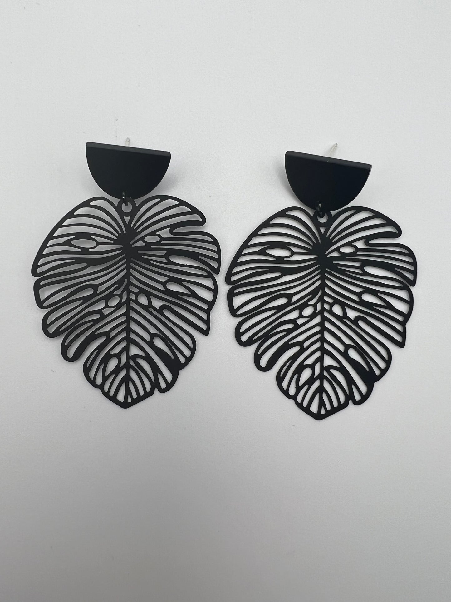 Oversized Black Leaf Earrings