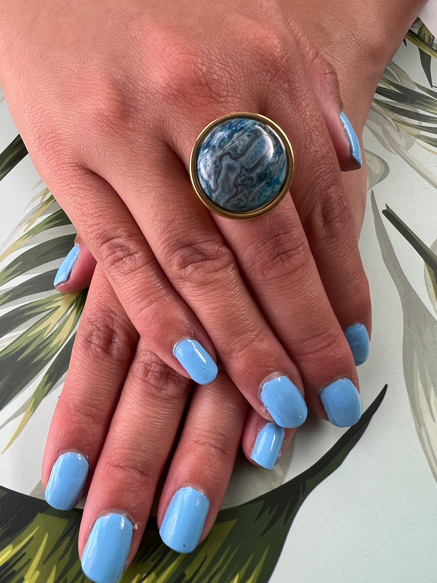 Blue Orchid Stone Statement Rings