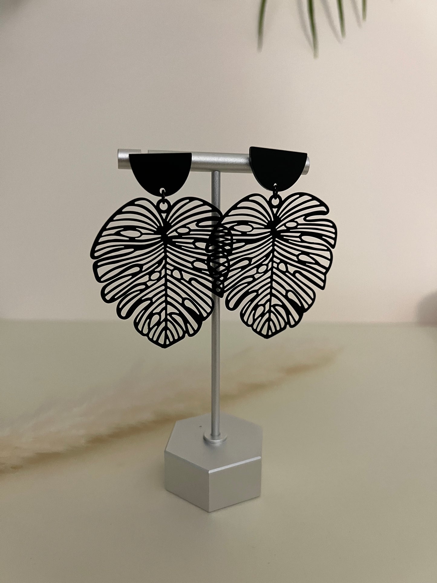 Oversized Black Leaf Earrings