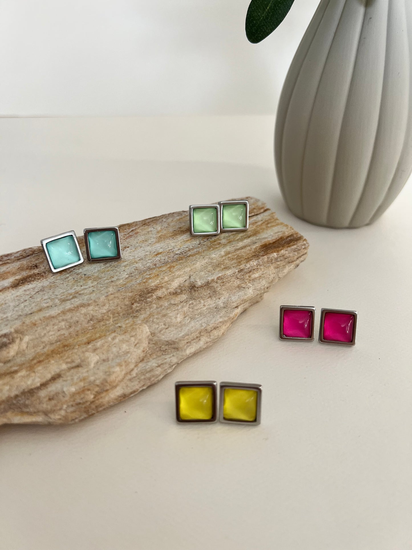 Square Silver Stud Earrings