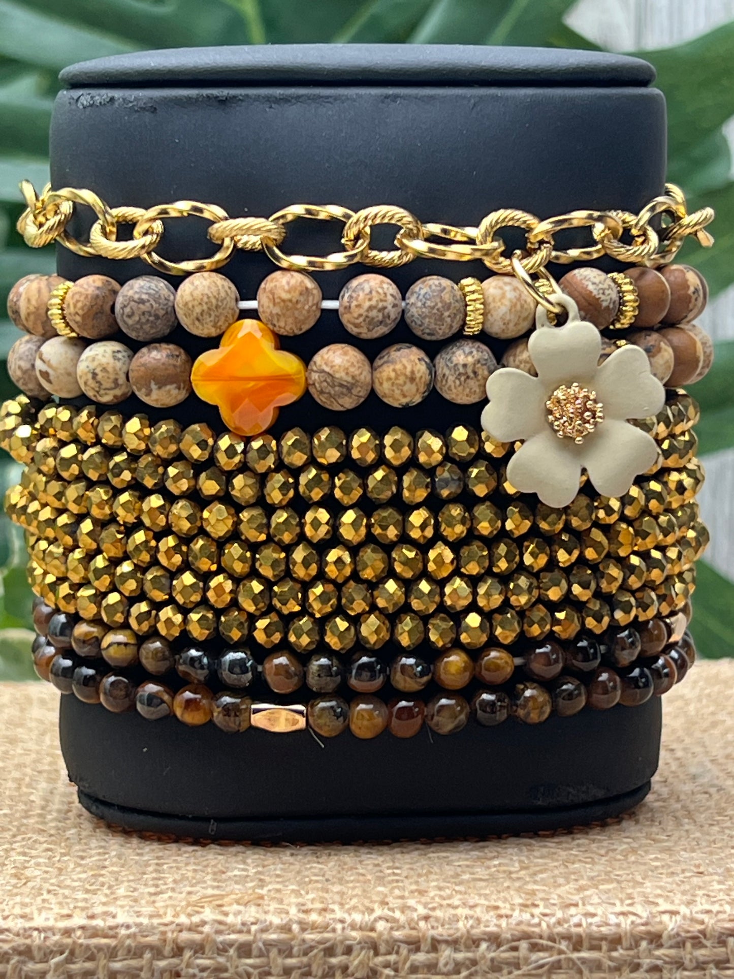 Brown & Gold Stacked Bracelet Set
