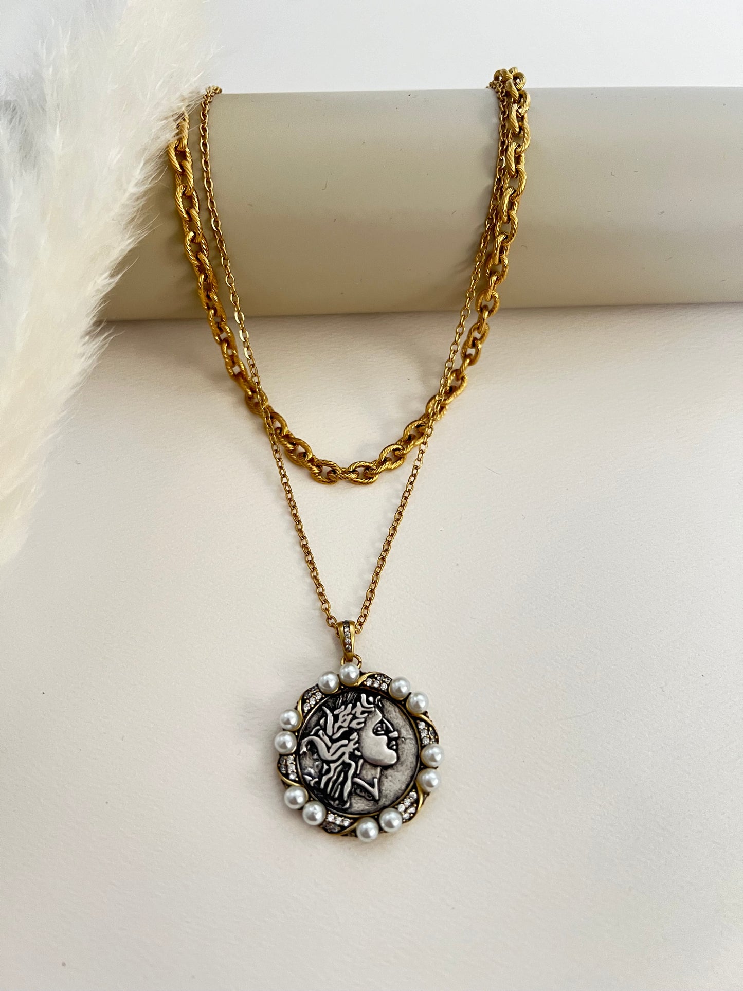 Antique Pearl Medallion Necklace