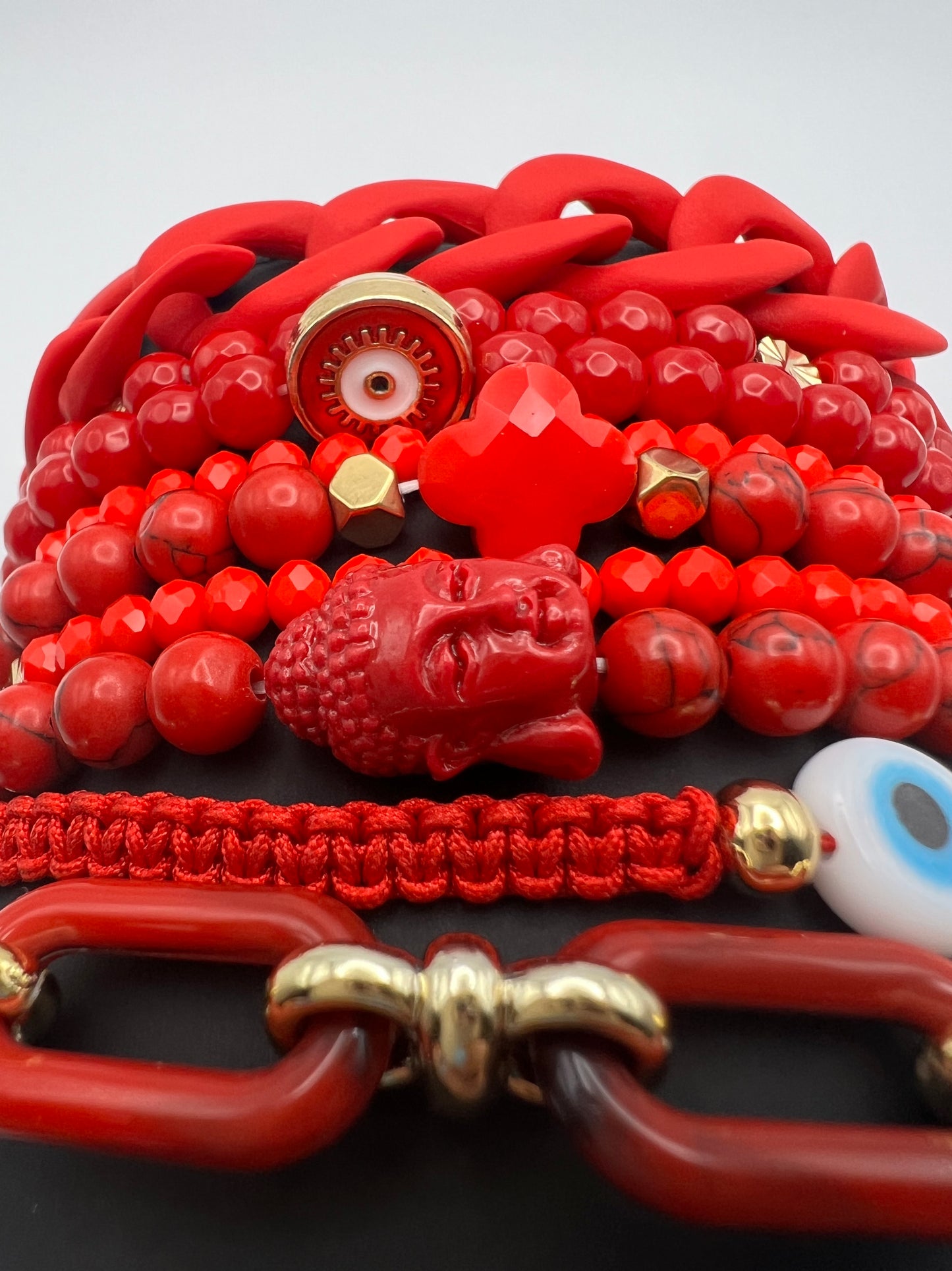 Red Trendy Beaded Bracelet Set