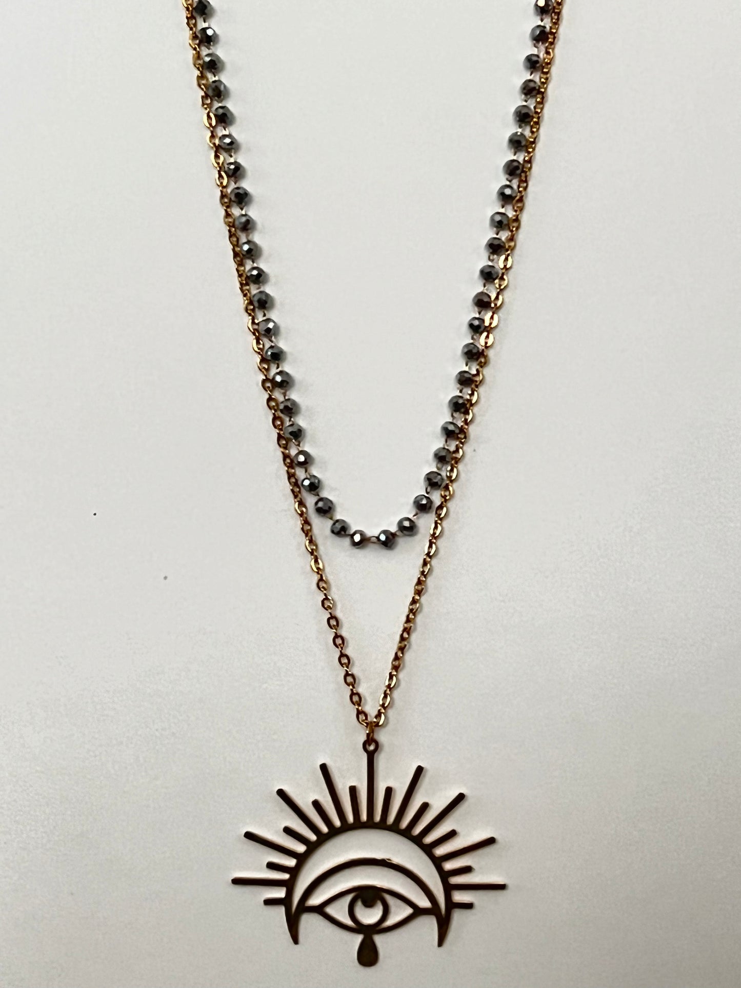 All Seeing Eye & Moon Pendant Necklace