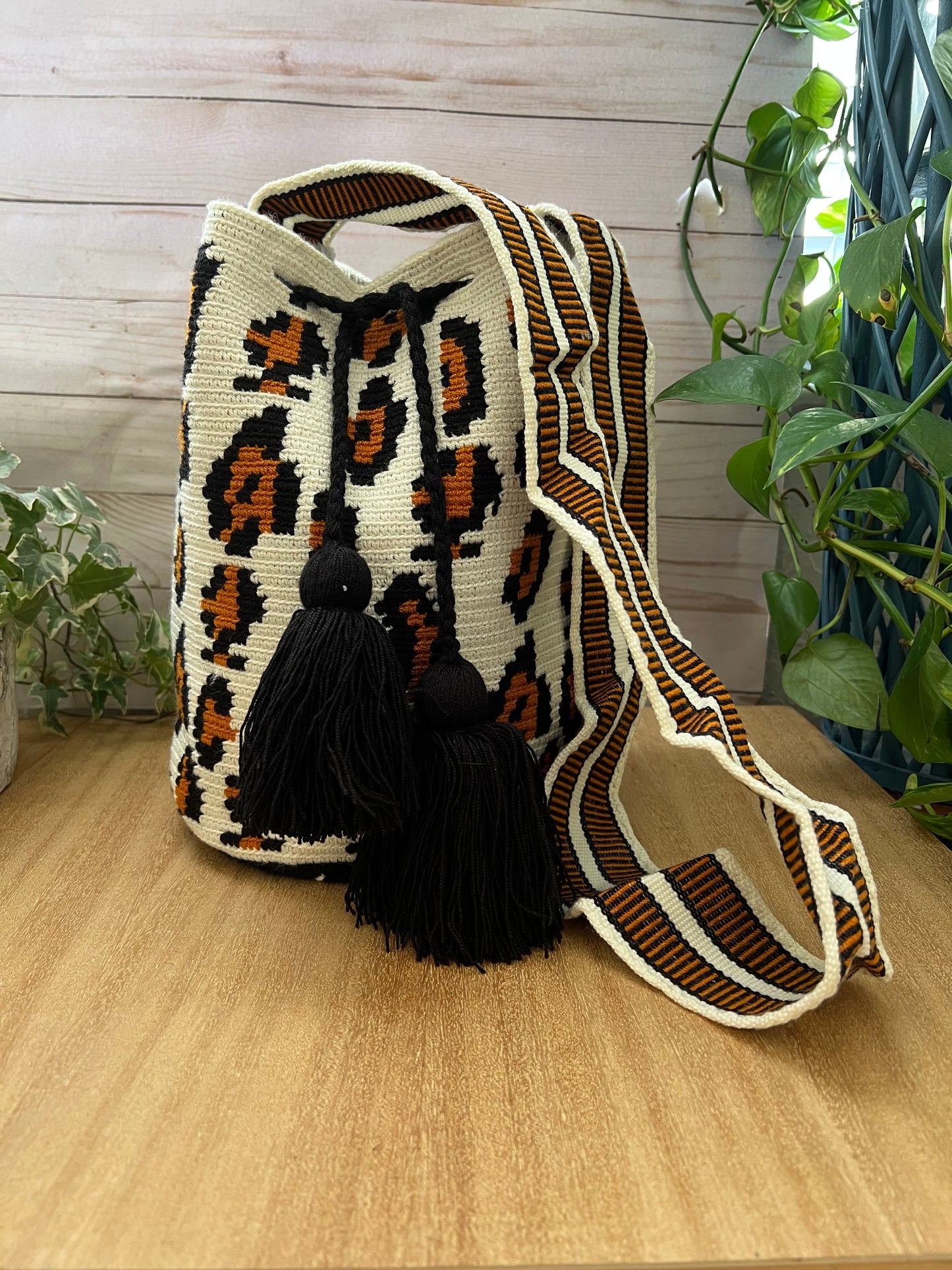 Animal Print Handwoven Bucket Bag