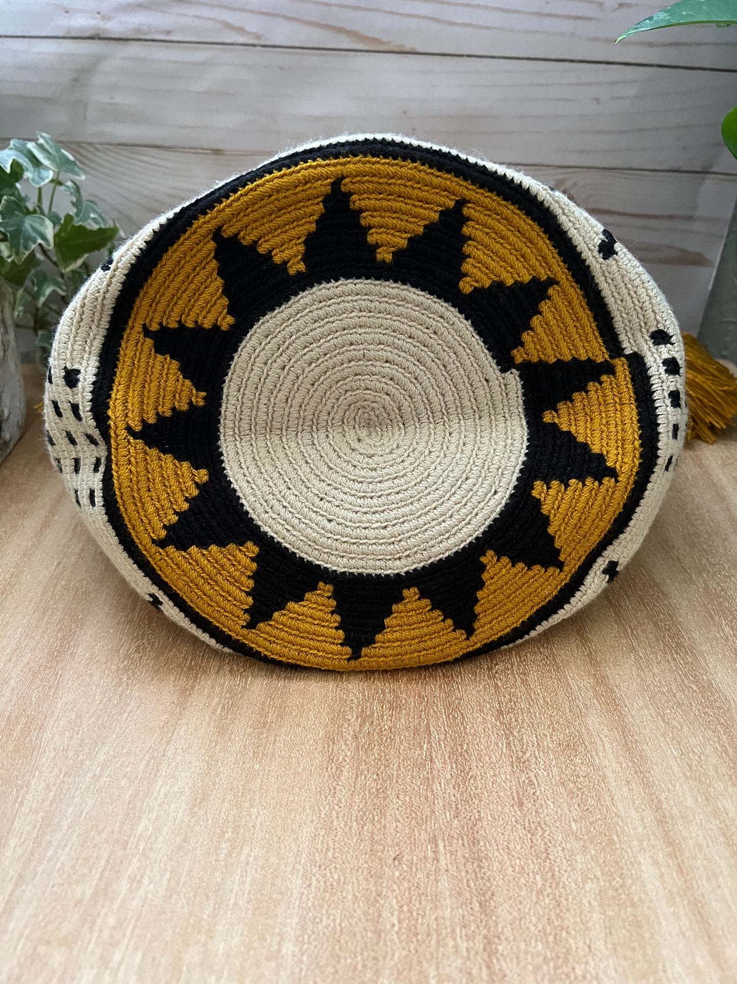 Yellow & White Retro Handwoven Crossbody Bag
