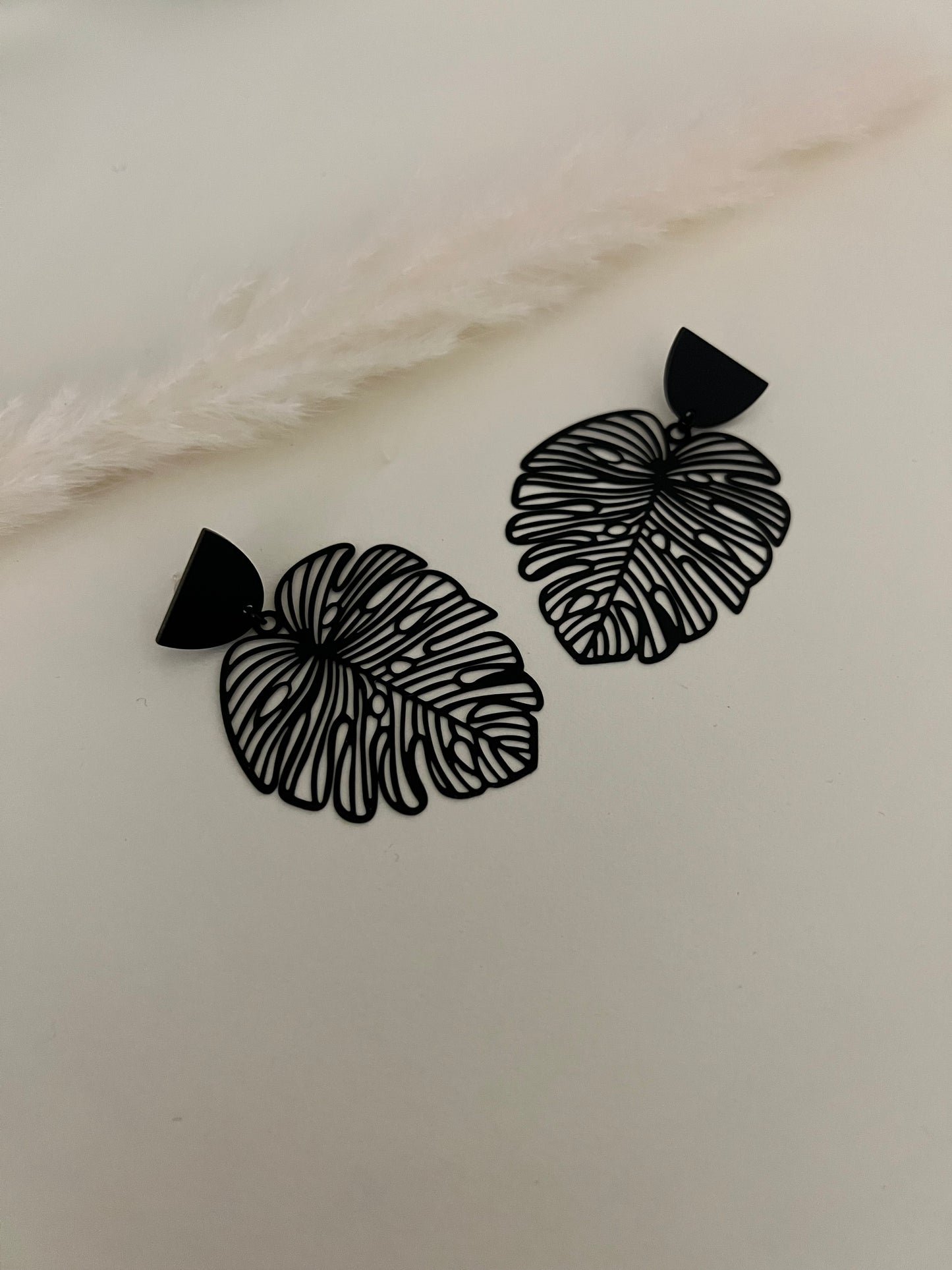 Oversized Black Leaf Earrings