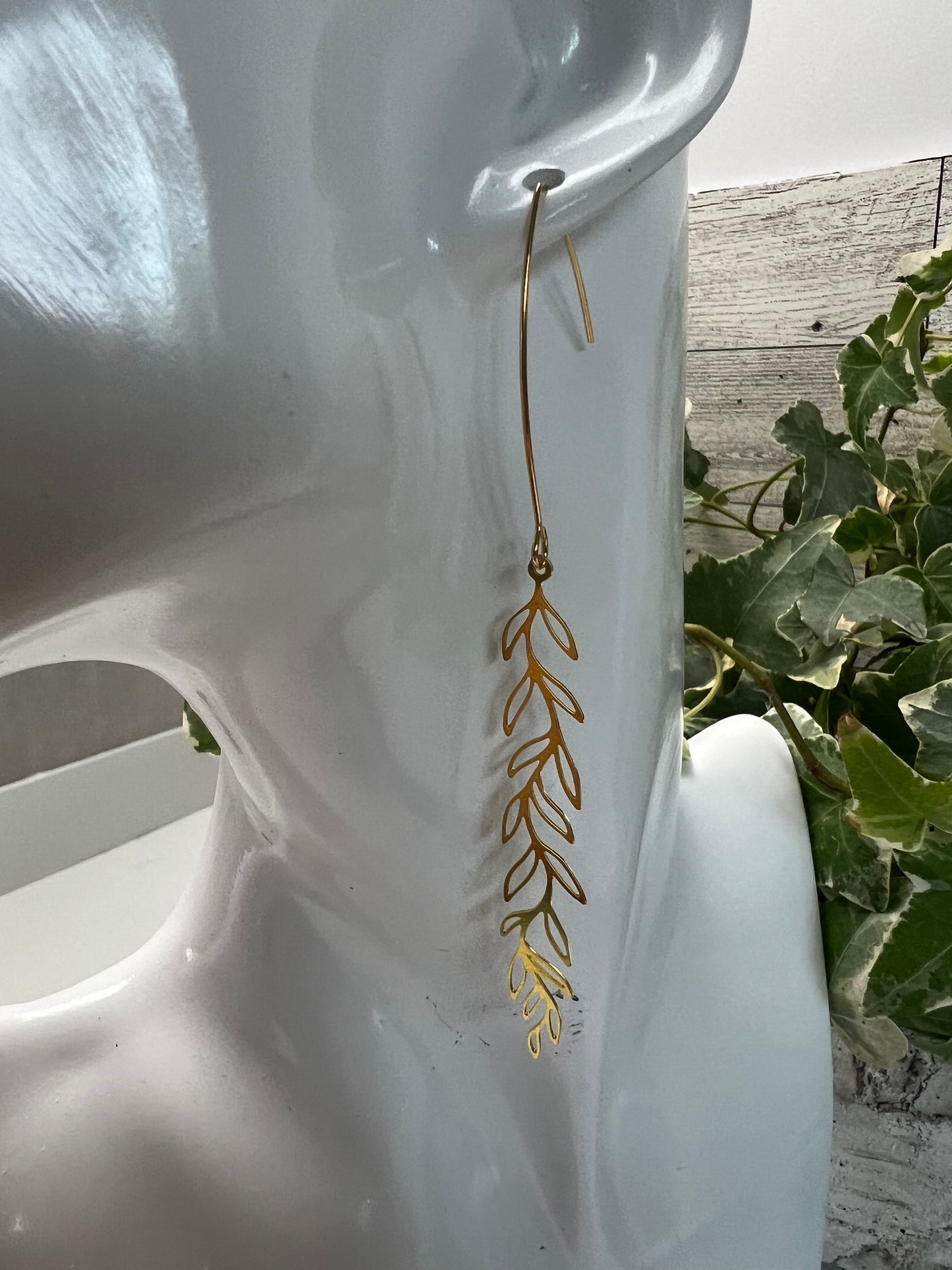 Brass Leaf Dangle Earrings