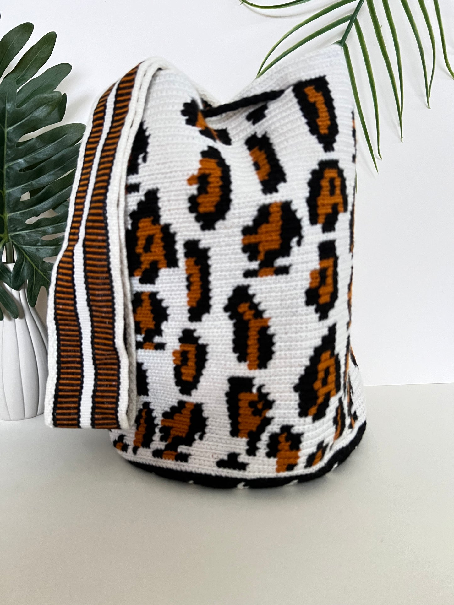 Animal Print Handwoven Bucket Bag