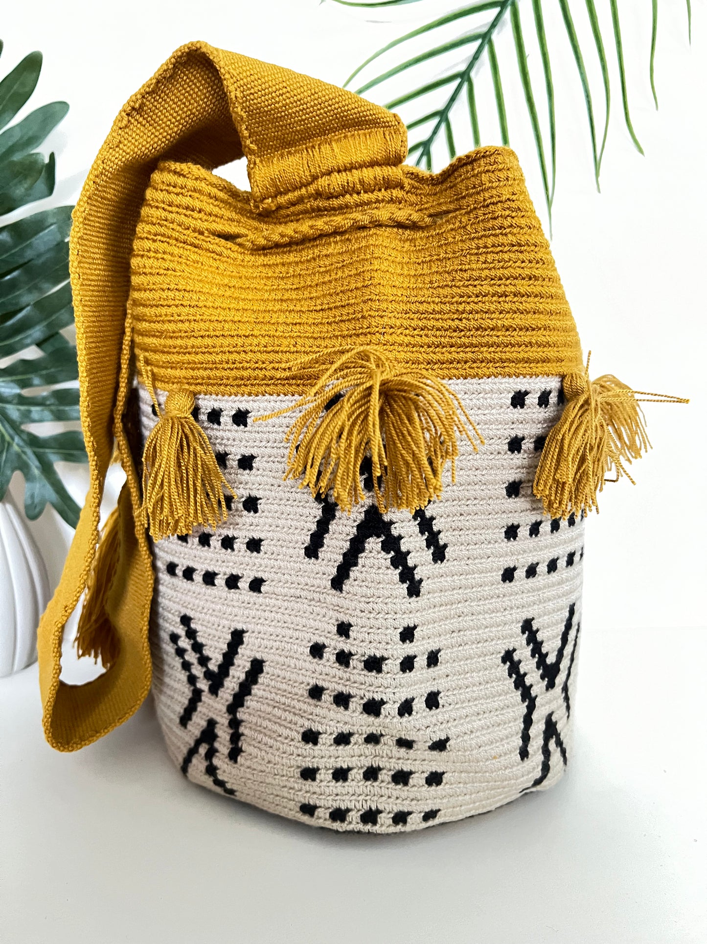 Yellow & White Retro Handwoven Crossbody Bag