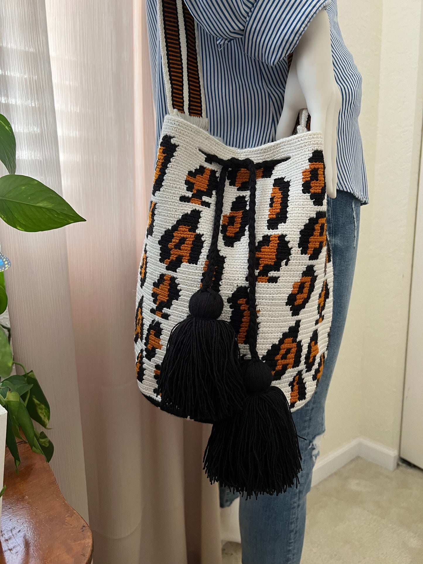 Animal Print Handwoven Bucket Bag