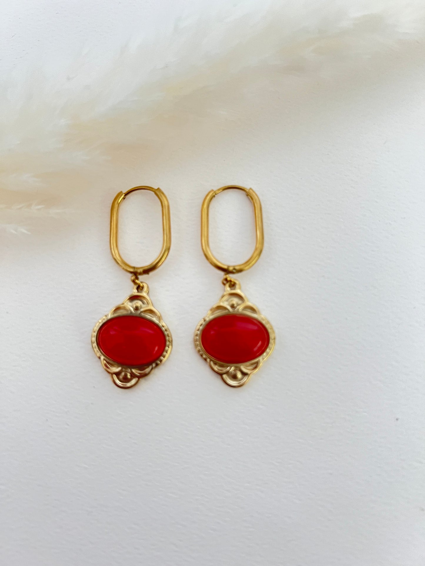 Stone Pendant Hoops