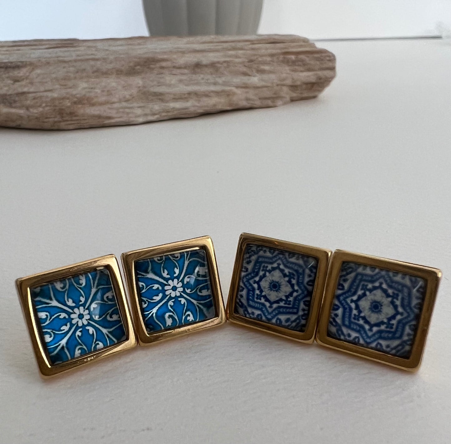 Greek-Inspired Tile Square Stud Earrings