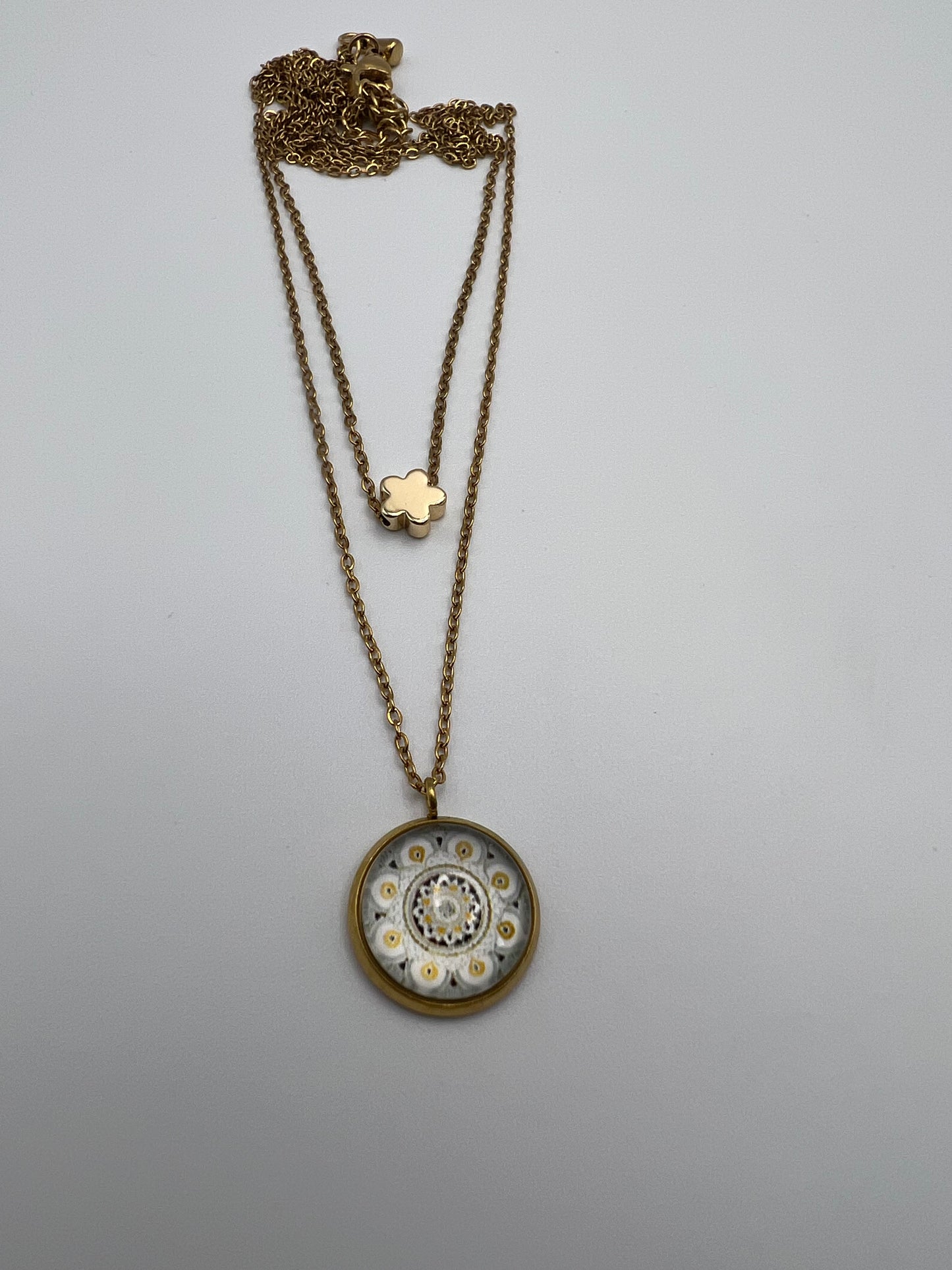 White & Gold Mandala Necklace