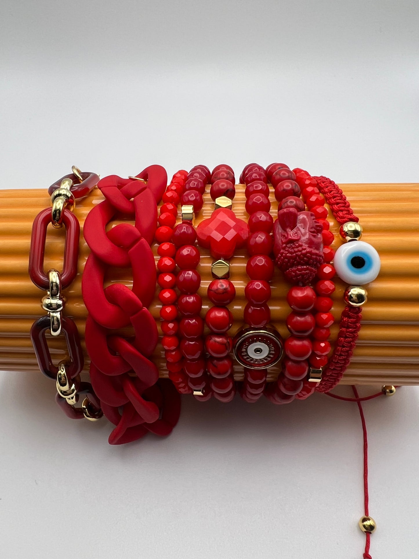 Red Trendy Beaded Bracelet Set